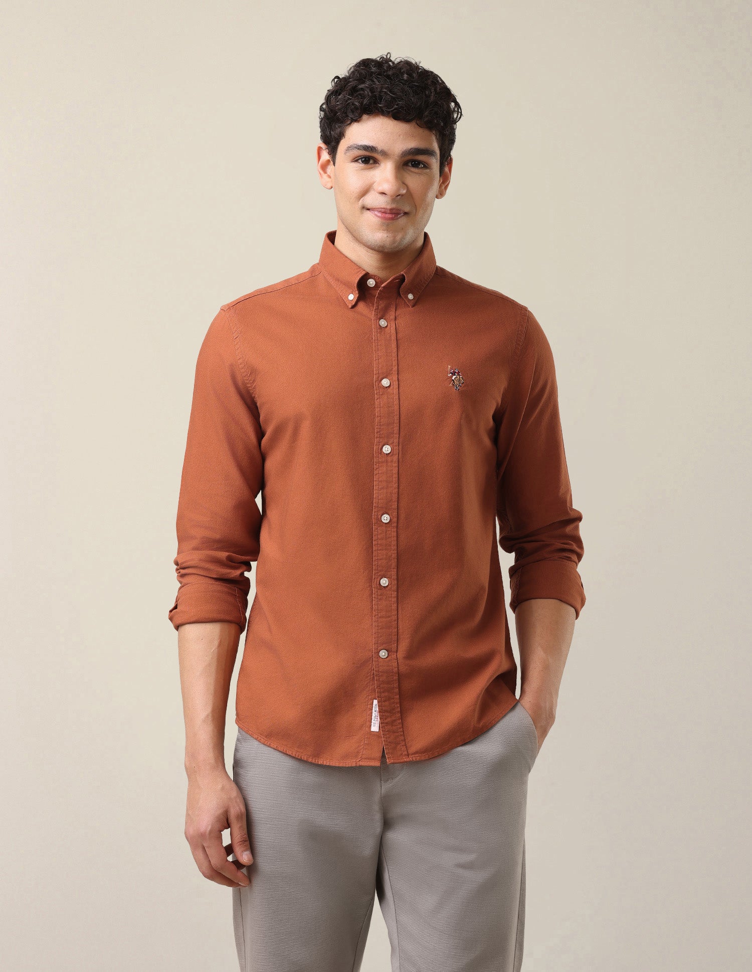 Oxford Tailored Fit Button-Down Collar Shirt Rust - U.S. Polo Assn. India | Large