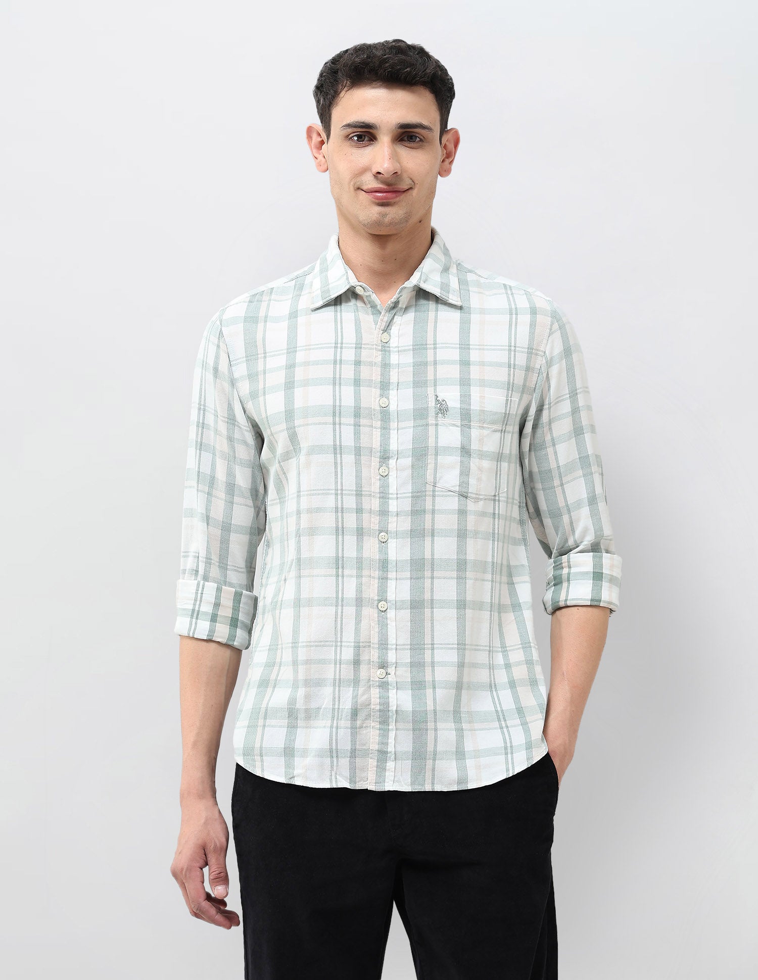 Tartan Checked Tailored Fit Shirt Sage - U.S. POLO ASSN. | Large