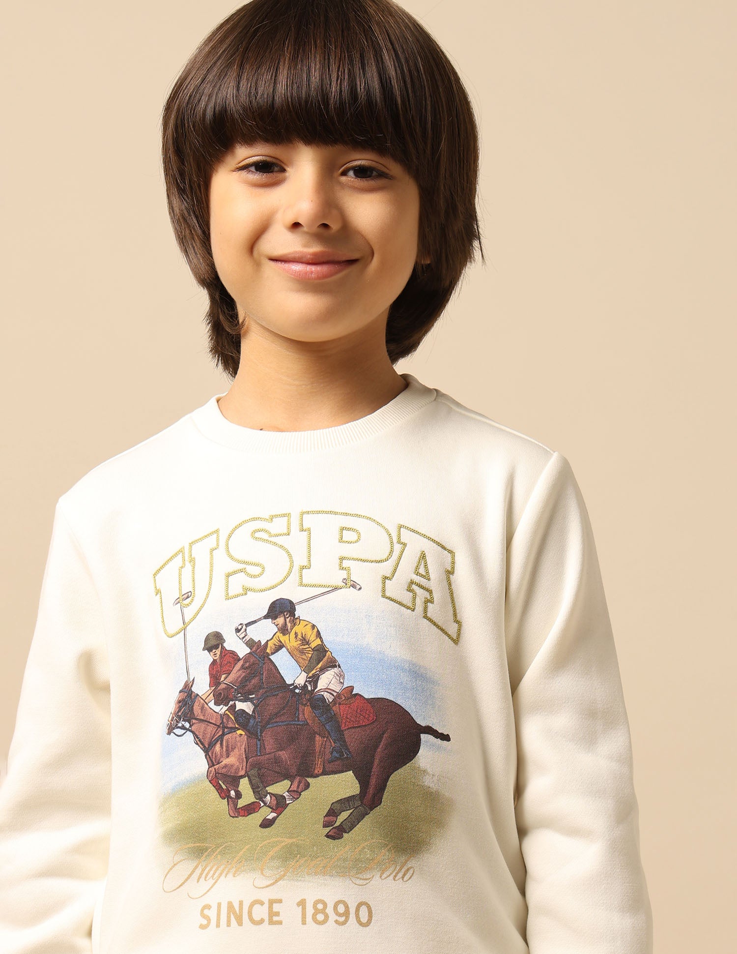 Boys Brand Printed Regular Fit Sweatshirt Off White - U.S. POLO ASSN. | Large
