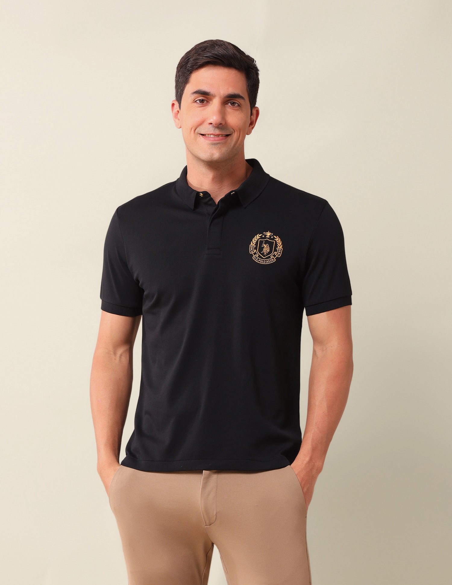 Solid Slim Fit Polo Shirt Black - U.S. Polo Assn. India | Large