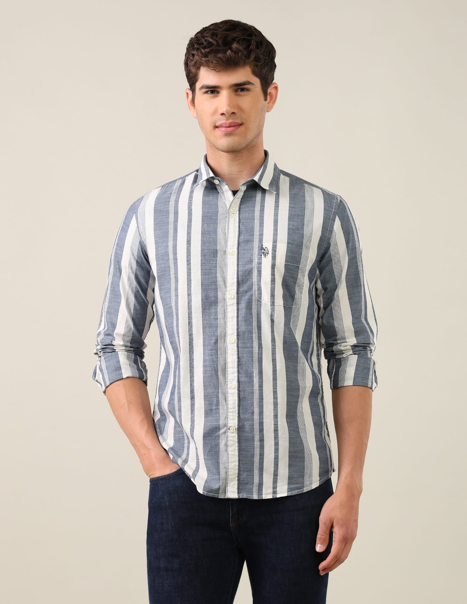 Vertical Striped Regular Fit Shirt Blue - U.S. Polo Assn. India | Large
