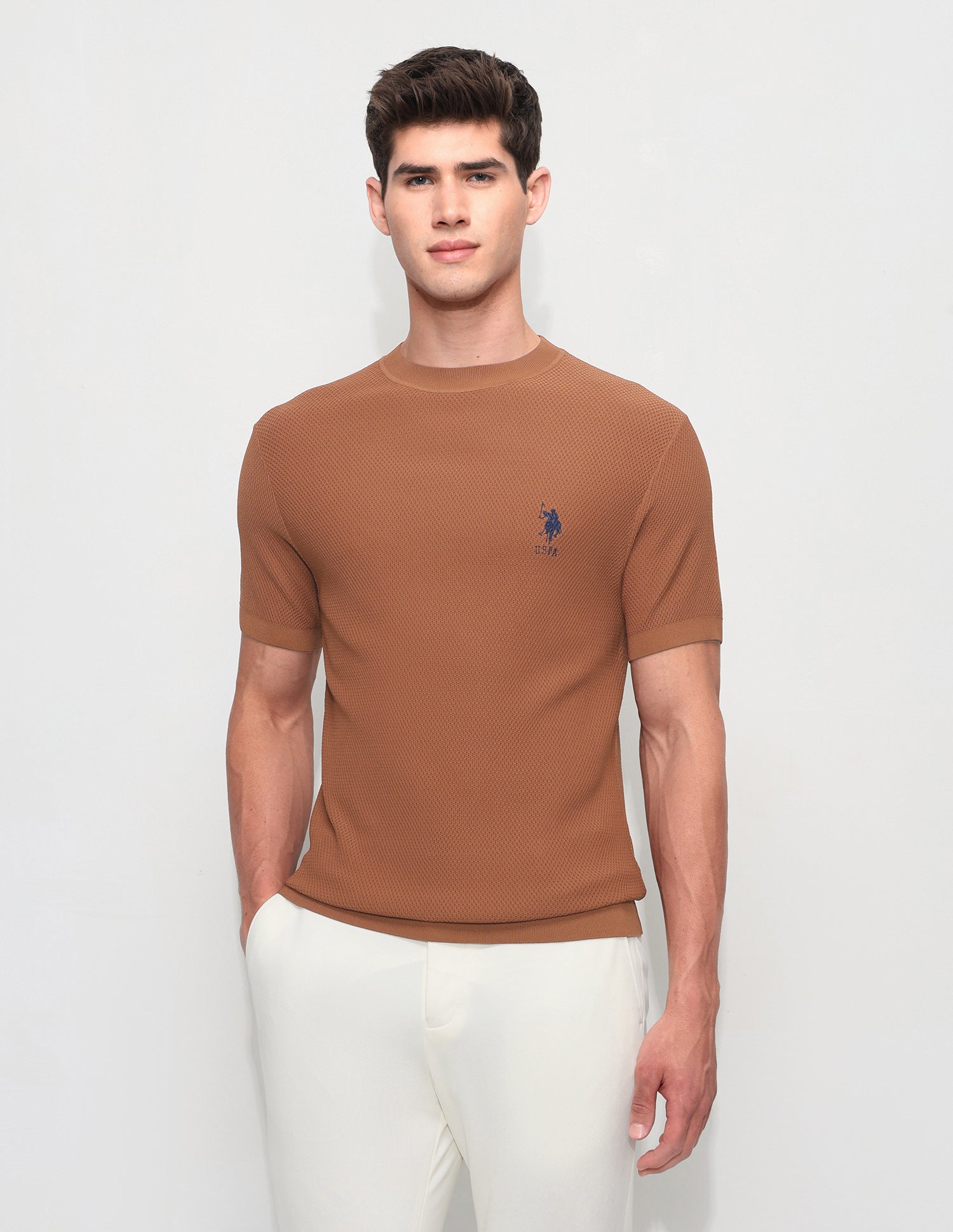 Textured Slim Fit T-Shirt Rust - U.S. Polo Assn. India | Large