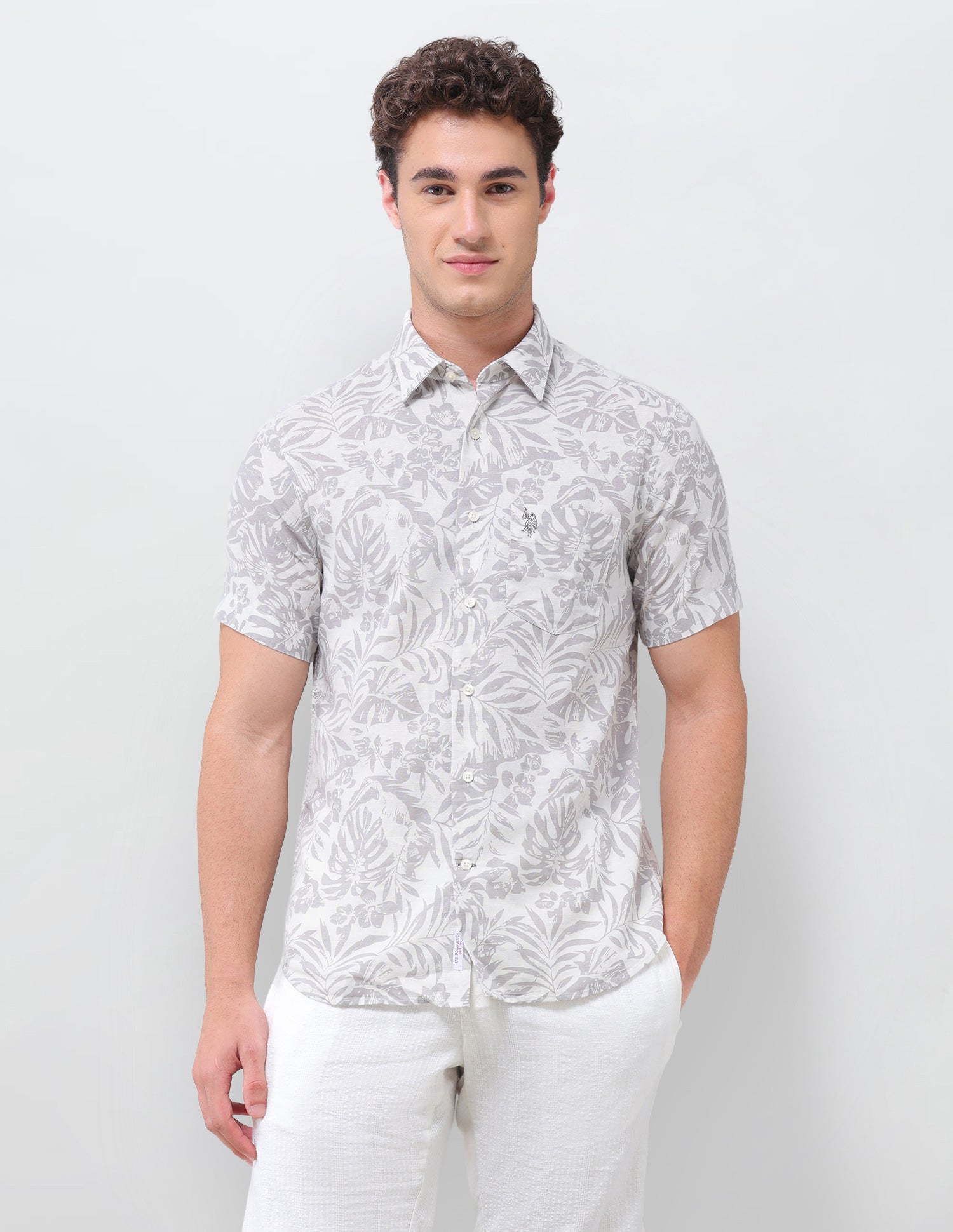 Floral Printed Regular Fit Shirt Grey - U.S. Polo Assn. India | Large