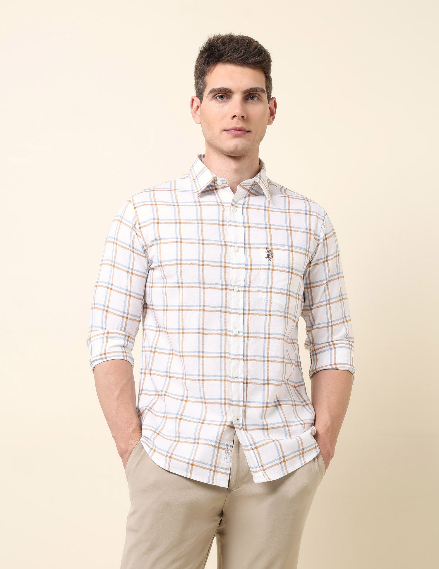 Grid Tattersall Checked Tailored Fit Shirt Orange - U.S. Polo Assn. India | Large