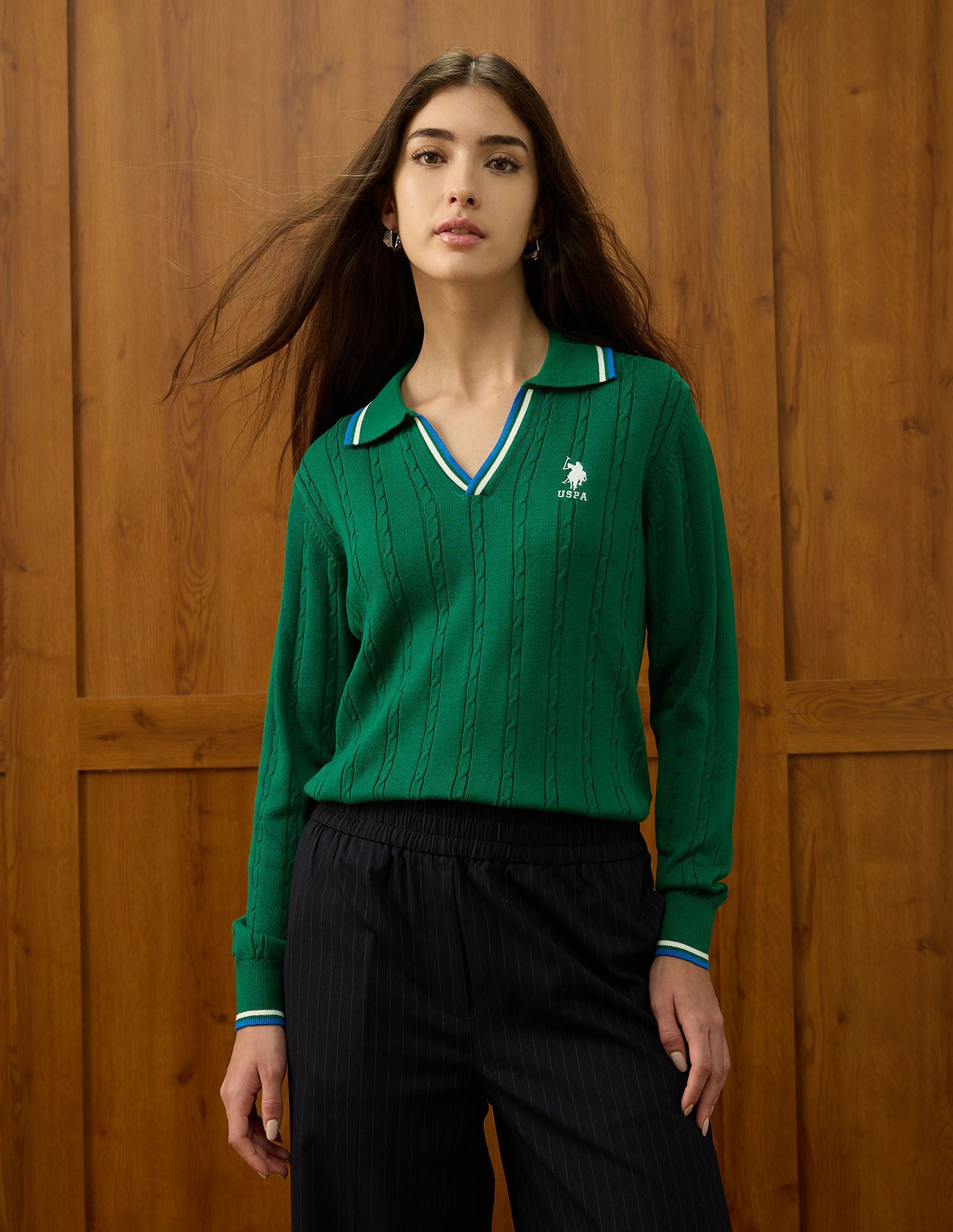 Regular Fit Textured Sweater Green - U.S. POLO ASSN. | Large