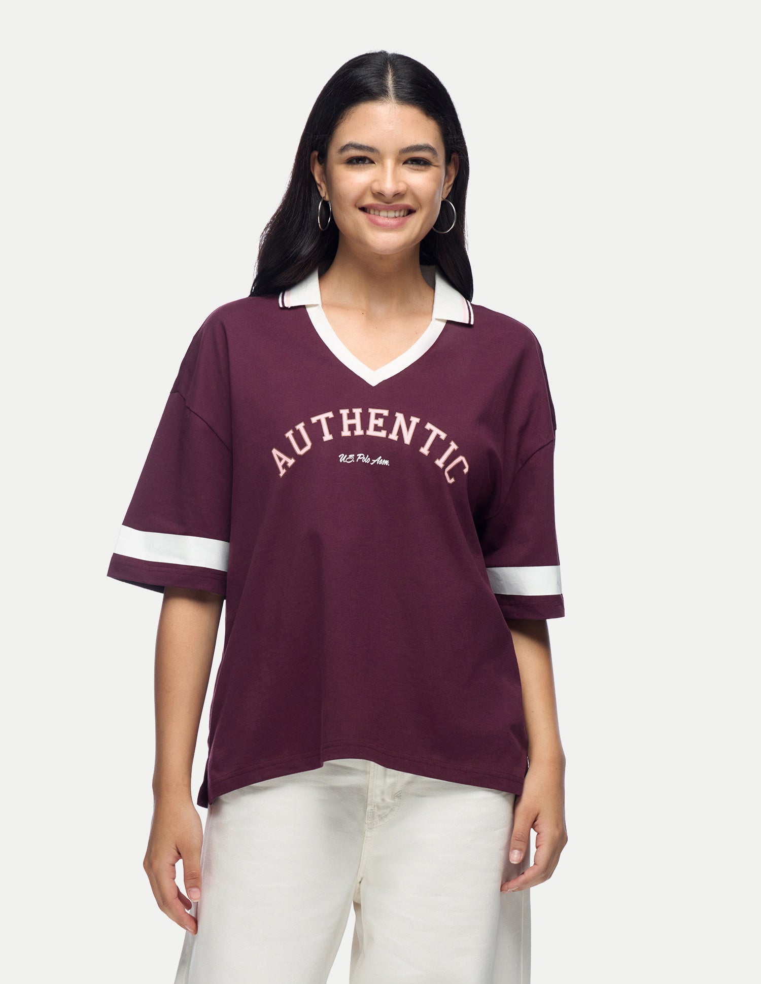 Typographic Printed Boxy Fit Polo Shirt Wine - U.S. Polo Assn. India | Large