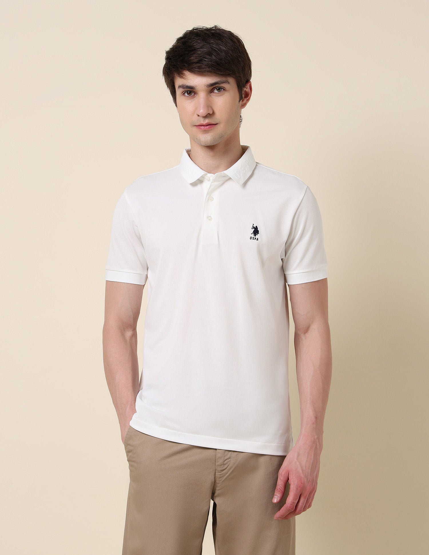 Solid Pure Cotton Core Polo Shirt White - U.S. Polo Assn. India | Large