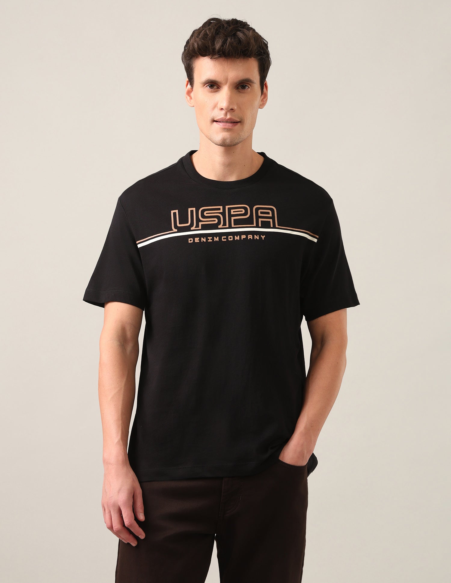 Brand Printed Regular Fit T-Shirt Black - U.S. Polo Assn. India | Large