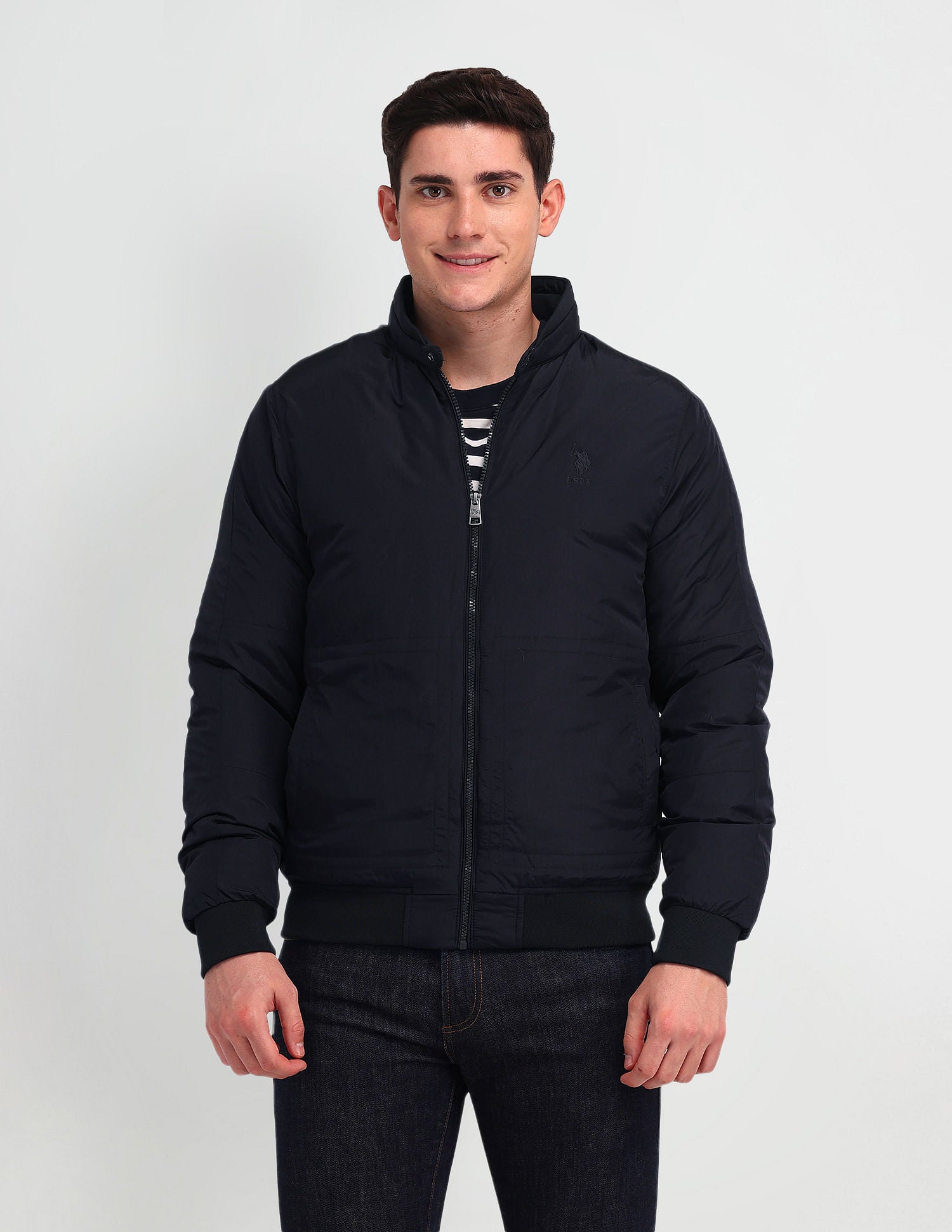 Regular Fit Solid Casual Jacket Navy - U.S. Polo Assn. India | Large
