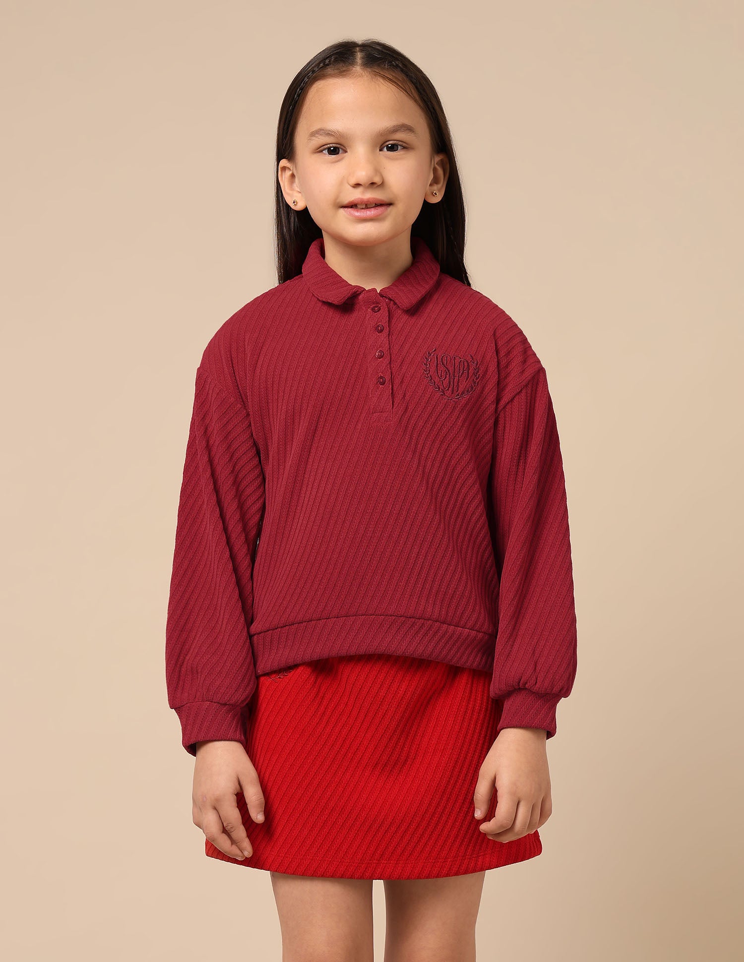 Girls Textured Boxy Fit Top Red - U.S. POLO ASSN. | Large