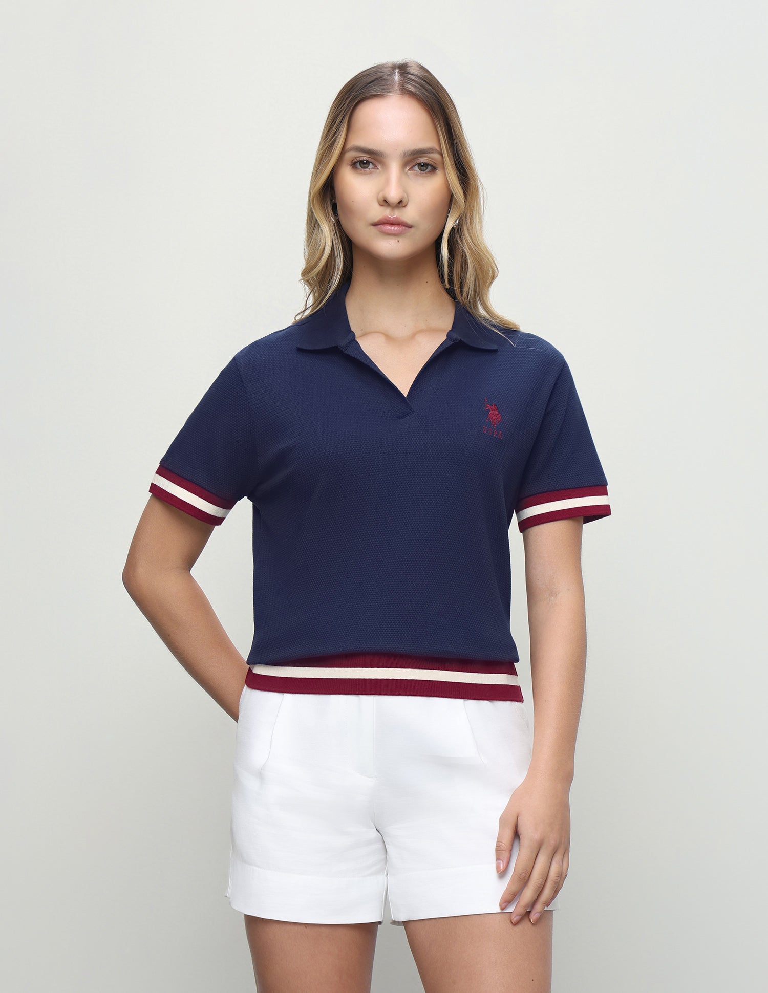 Textured Relaxed Fit Polo Shirt Dark Blue - U.S. Polo Assn. India | Large