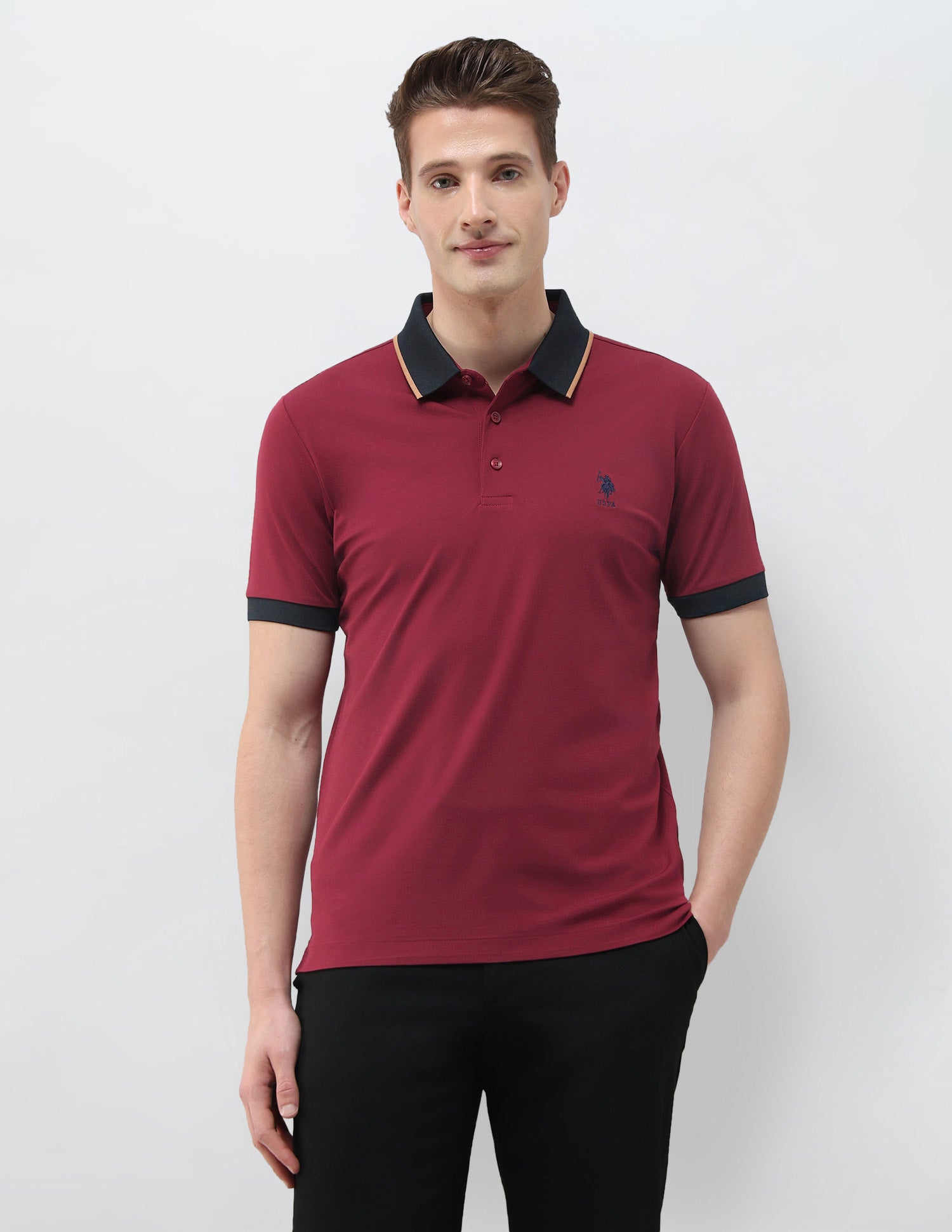 Solid Slim Fit Polo Shirt Maroon - U.S. Polo Assn. India | Large