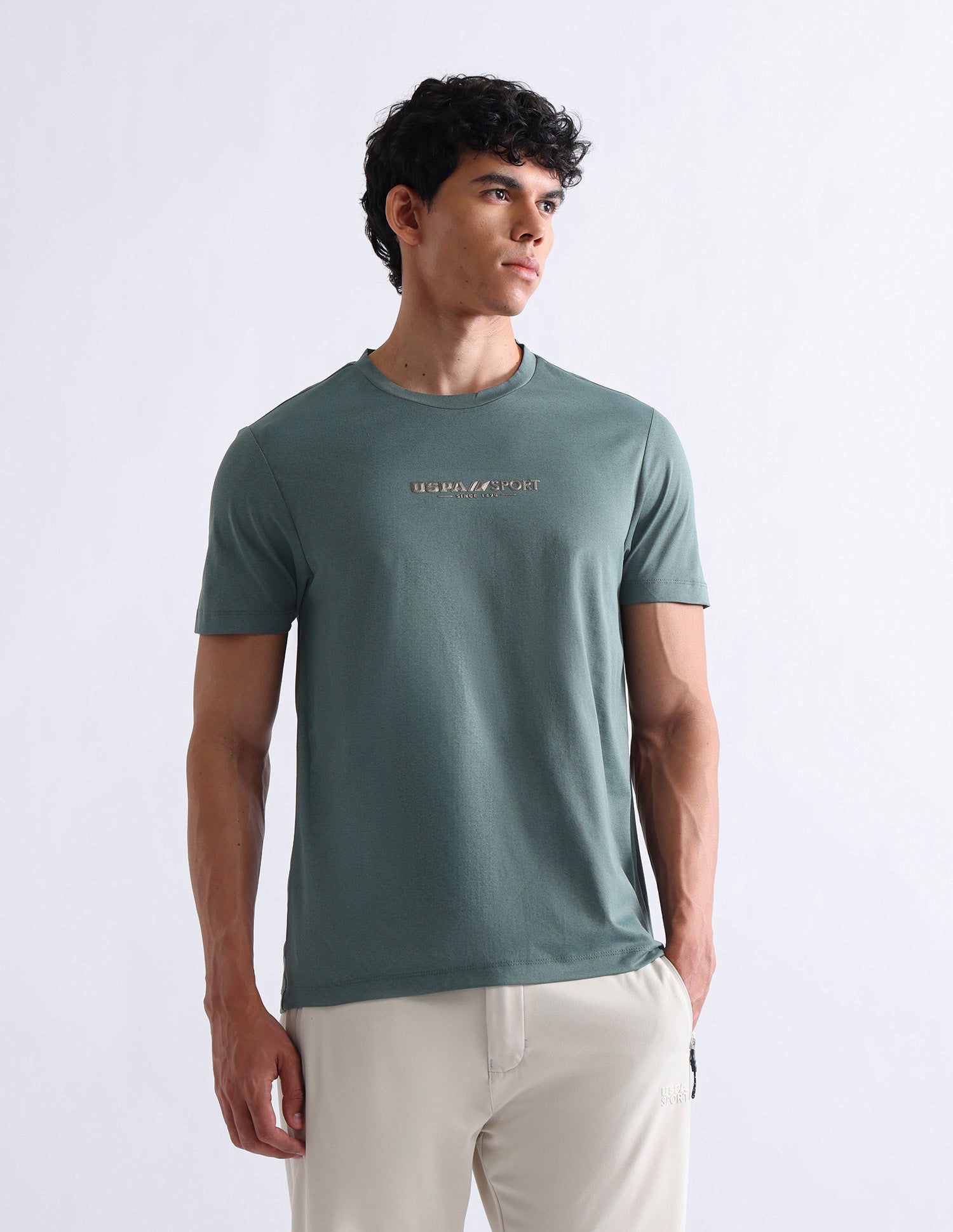 Solid Slim Fit T-Shirt Green - U.S. Polo Assn. India | Large