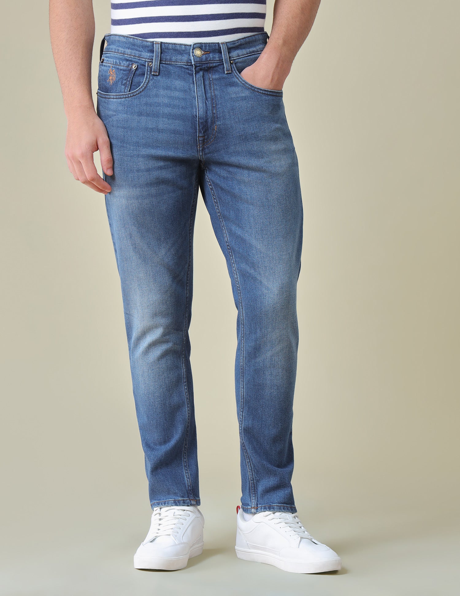 Cole Comfort Cropped Fit Blue Jeans Mid Blue - U.S. Polo Assn. India | Large