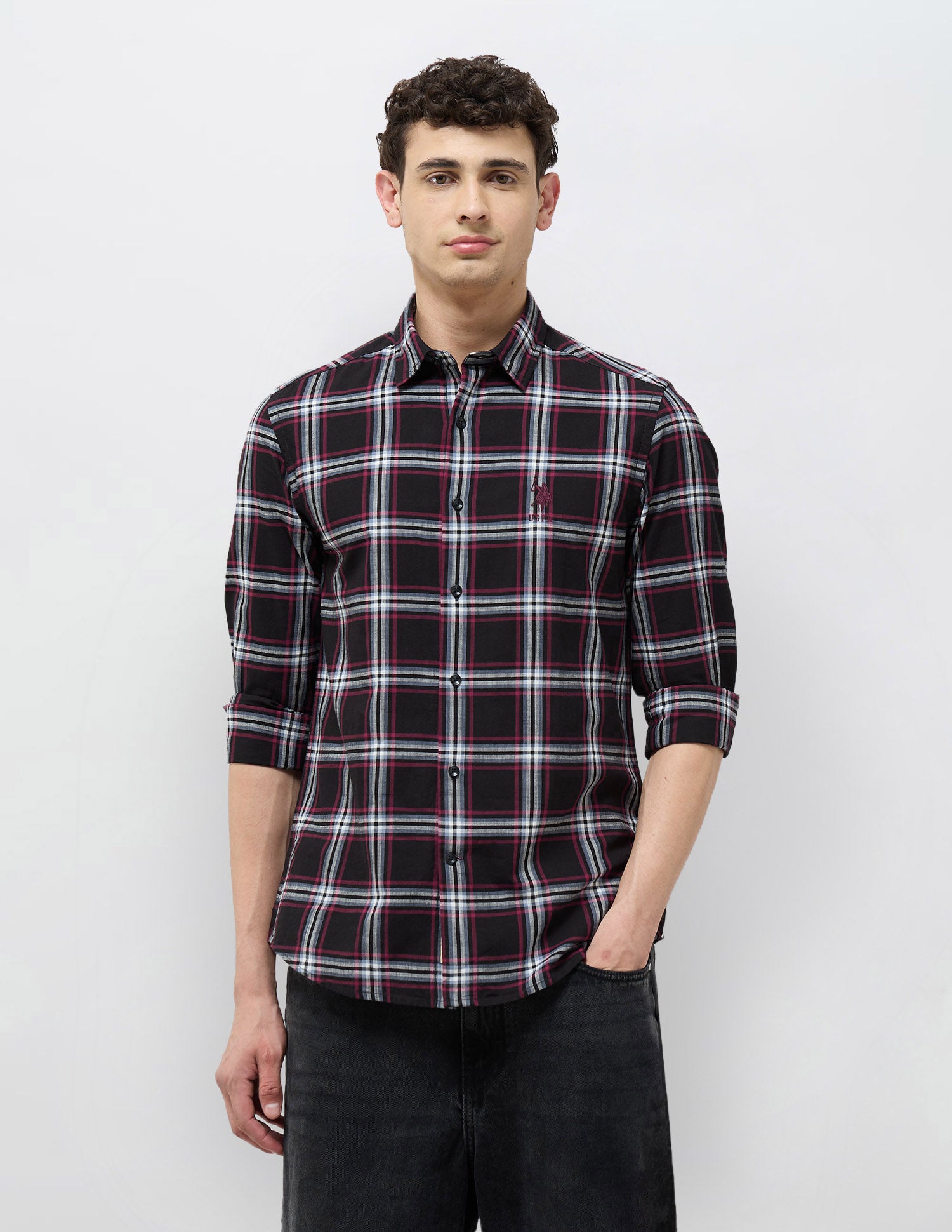 Grid Tattersall Checked Regular Fit Shirt Black - U.S. POLO ASSN. | Large