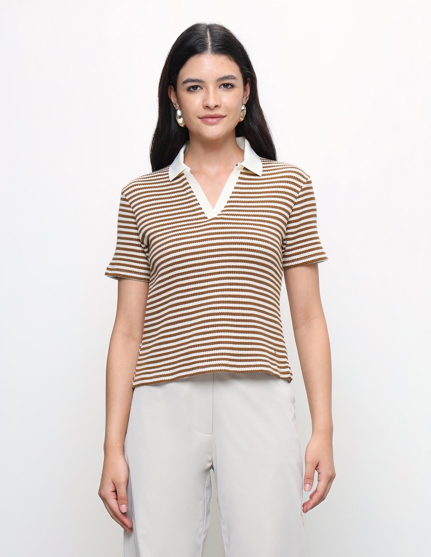 Horizontal Striped Relaxed Fit Polo Shirt Beige - U.S. Polo Assn. India | Large