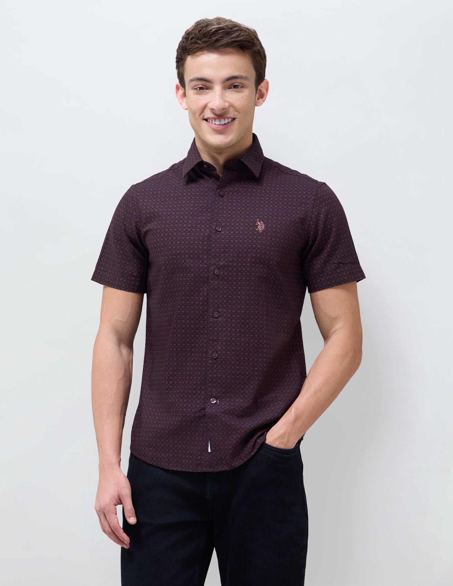 Geometric Printed Regular Fit Shirt Maroon - U.S. Polo Assn. India | Large