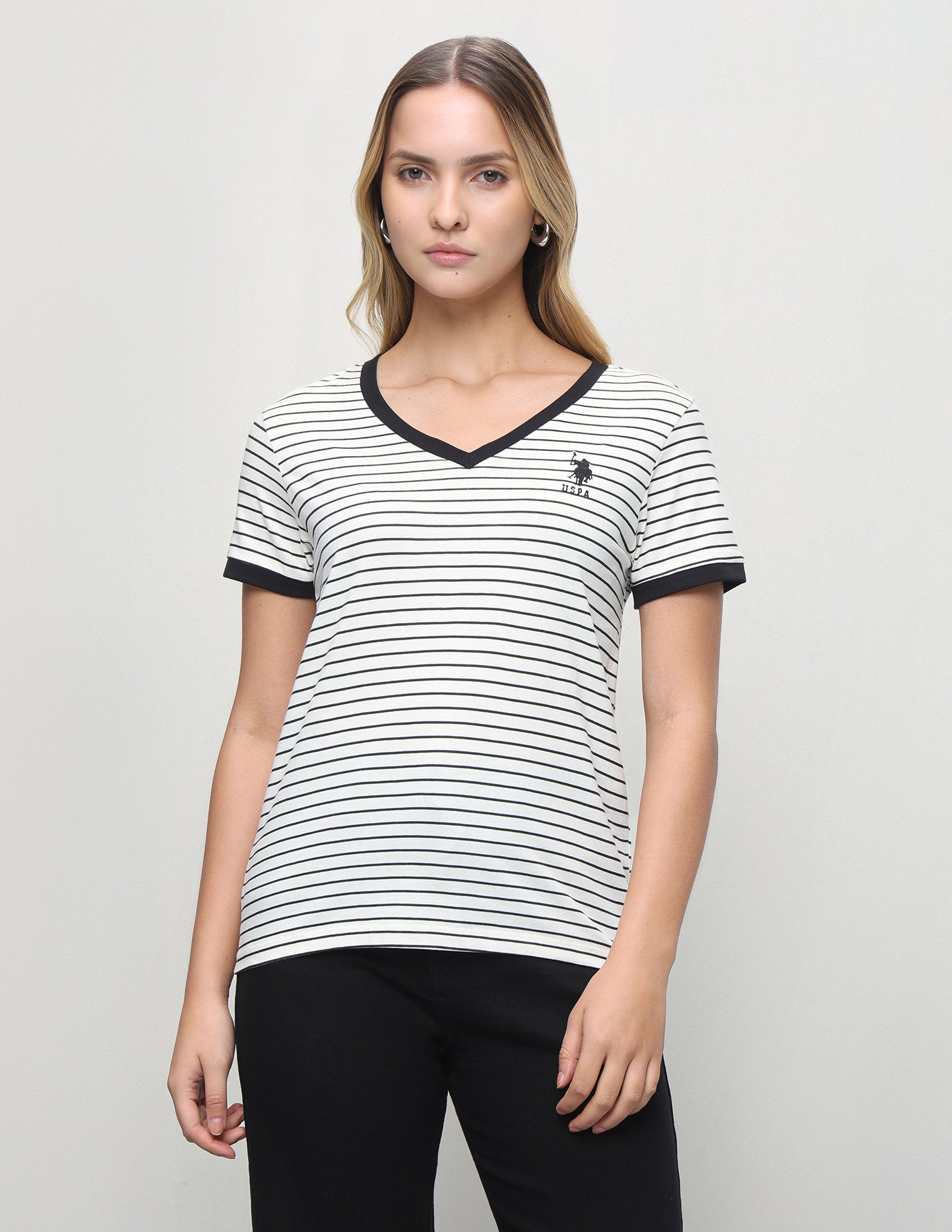 Horizontal Striped Regular Fit T-Shirt Black - U.S. Polo Assn. India | Large