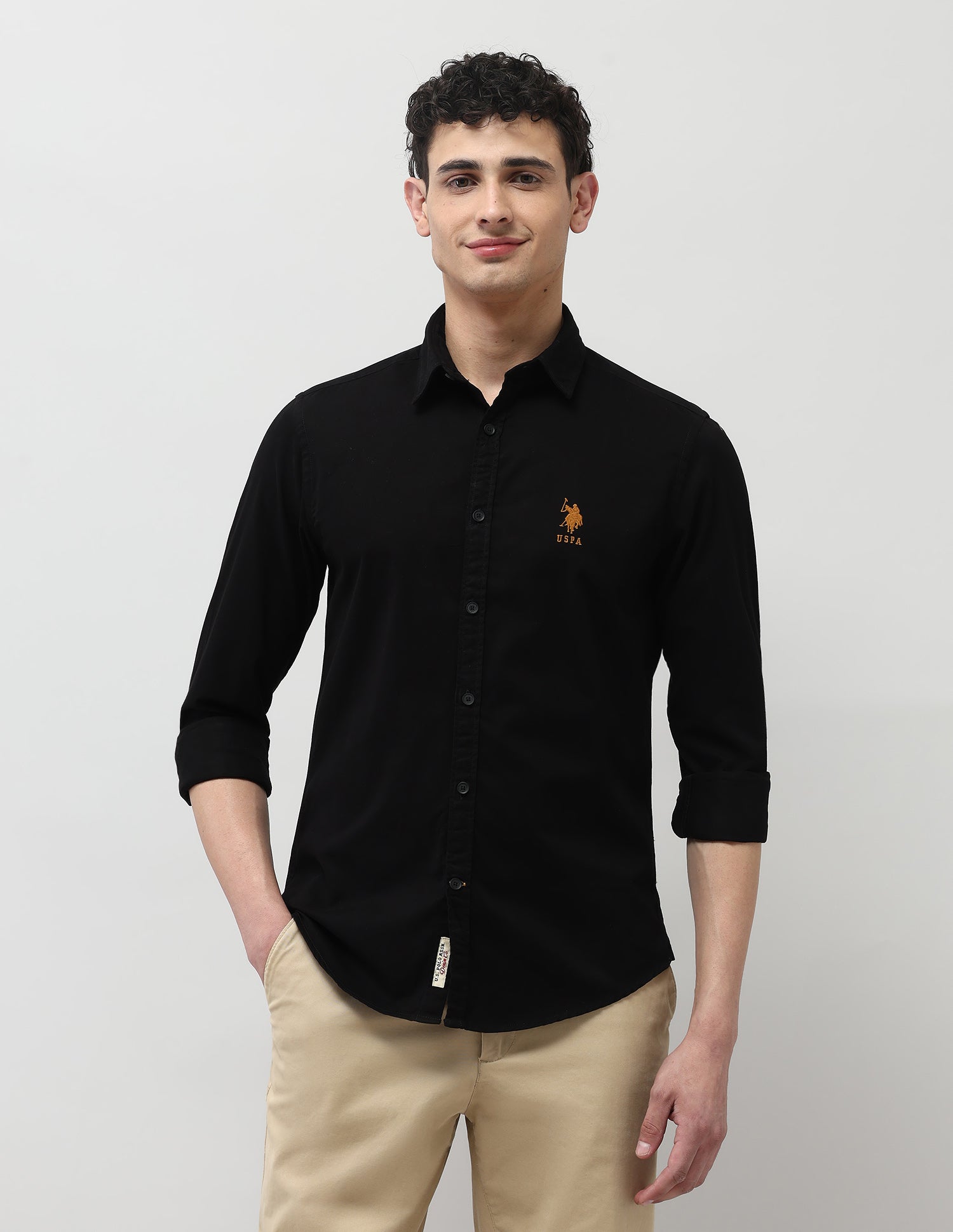 Twill Pure Cotton Shirt Black - U.S. Polo Assn. India | Large