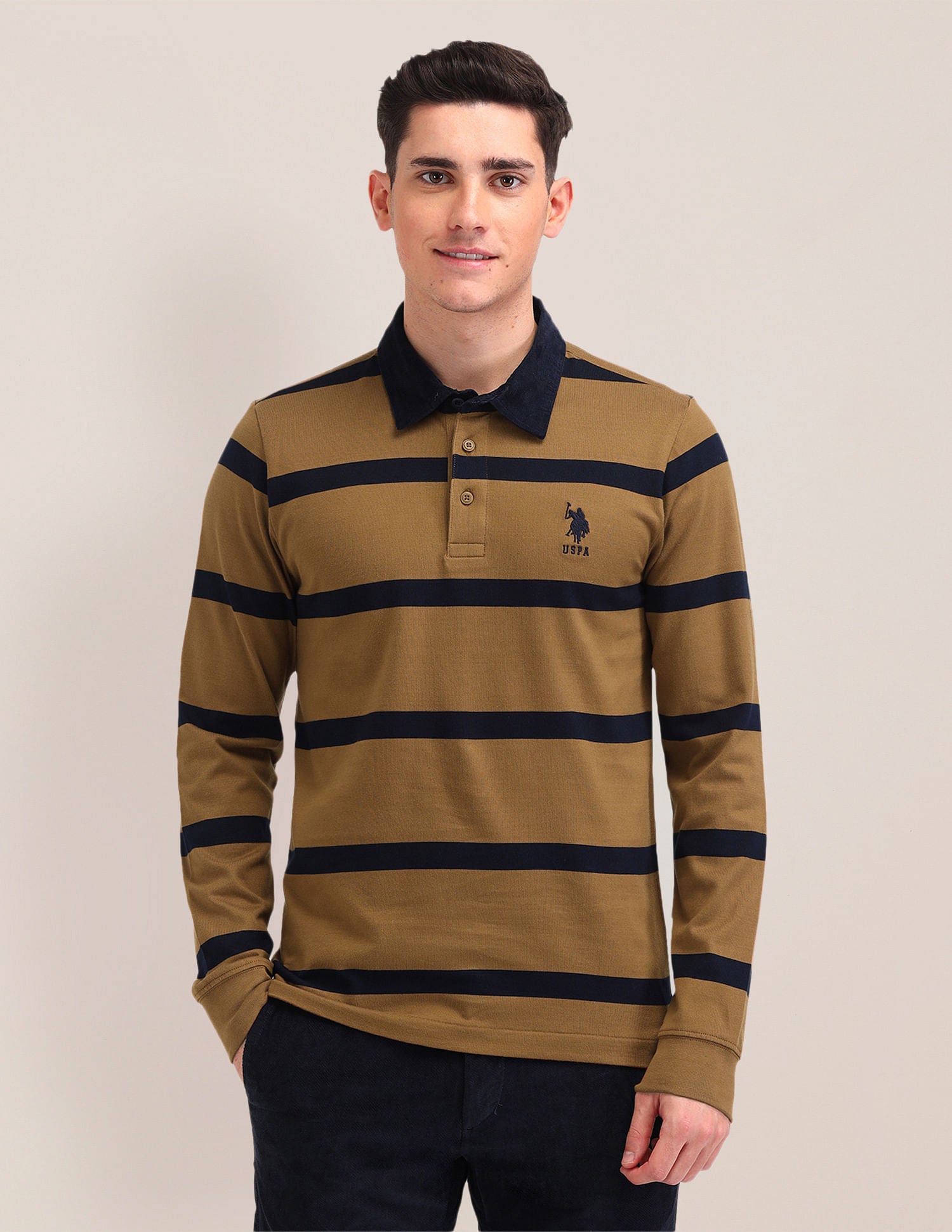 Horizontal Striped Slim Fit Polo Shirt Mustard - U.S. POLO ASSN. | Large