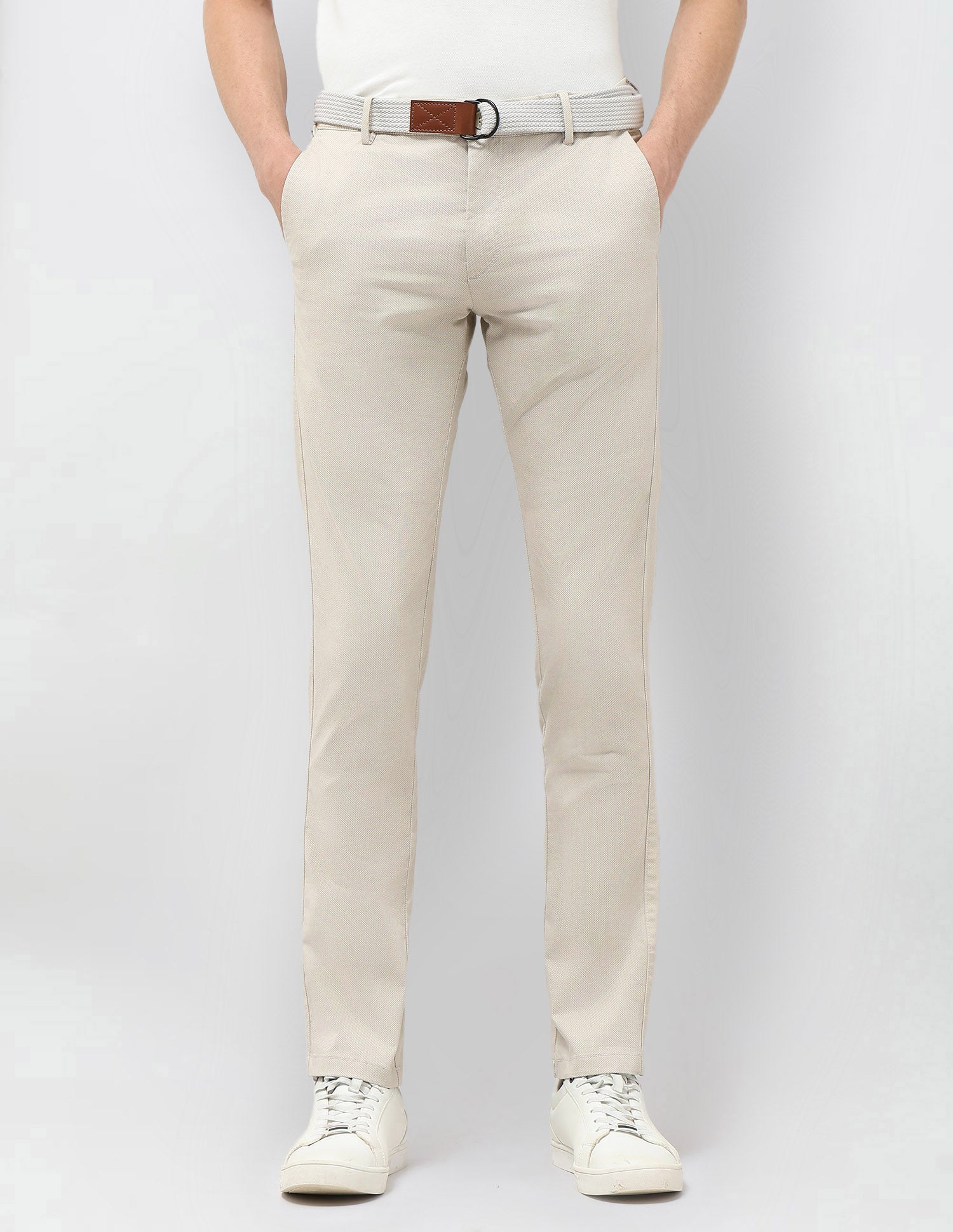 Denver Slim Fit Mid Rise Trousers Beige - U.S. POLO ASSN. | Large