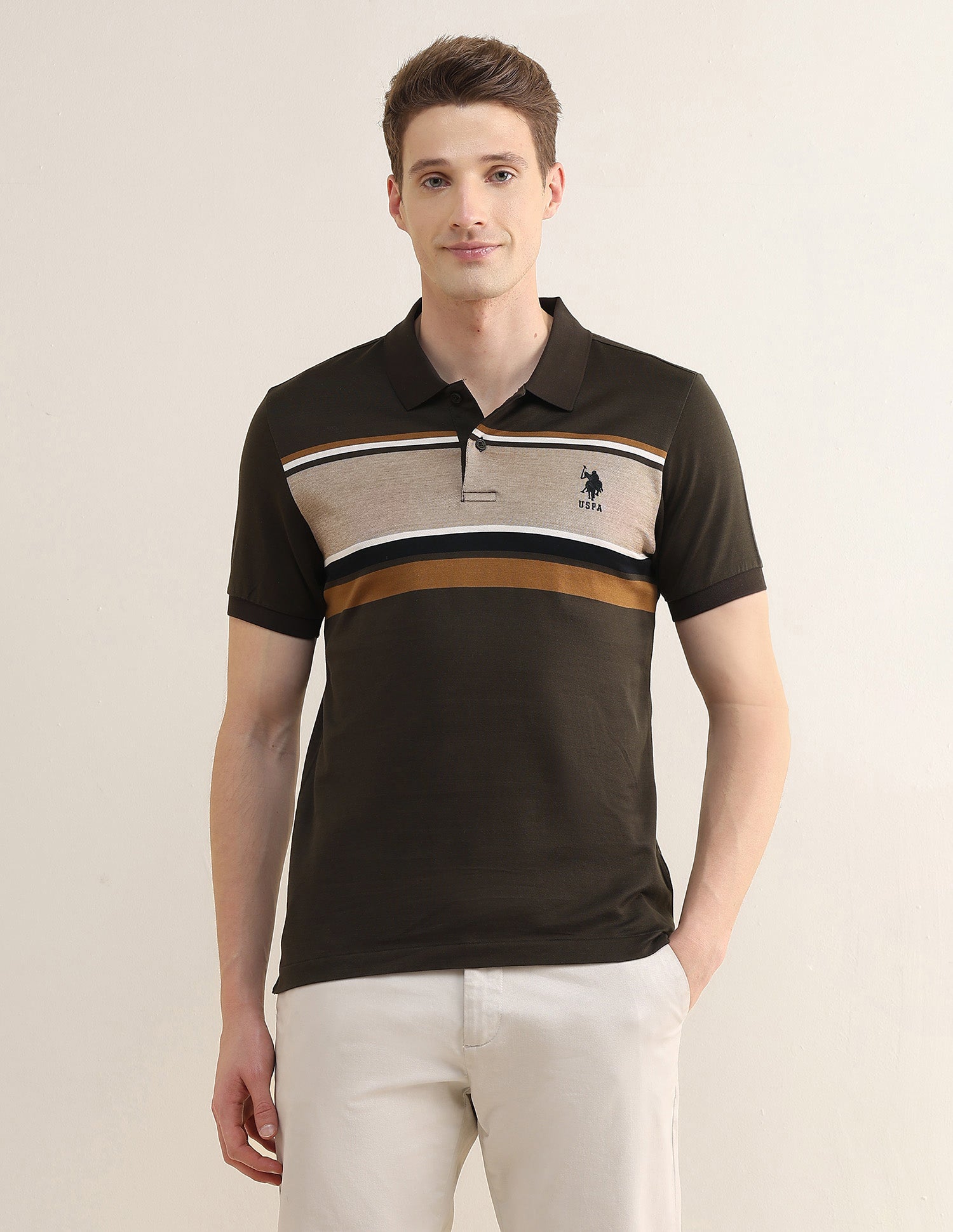 Colourblocked Slim Fit Polo Shirt Olive - U.S. Polo Assn. India | Large