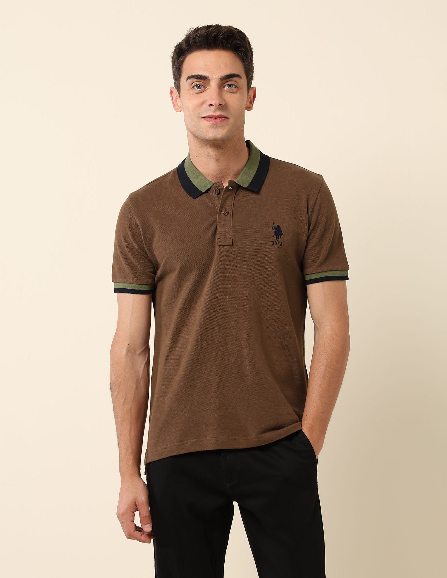 Solid Slim Fit Polo Shirt Dark Brown - U.S. Polo Assn. India | Large