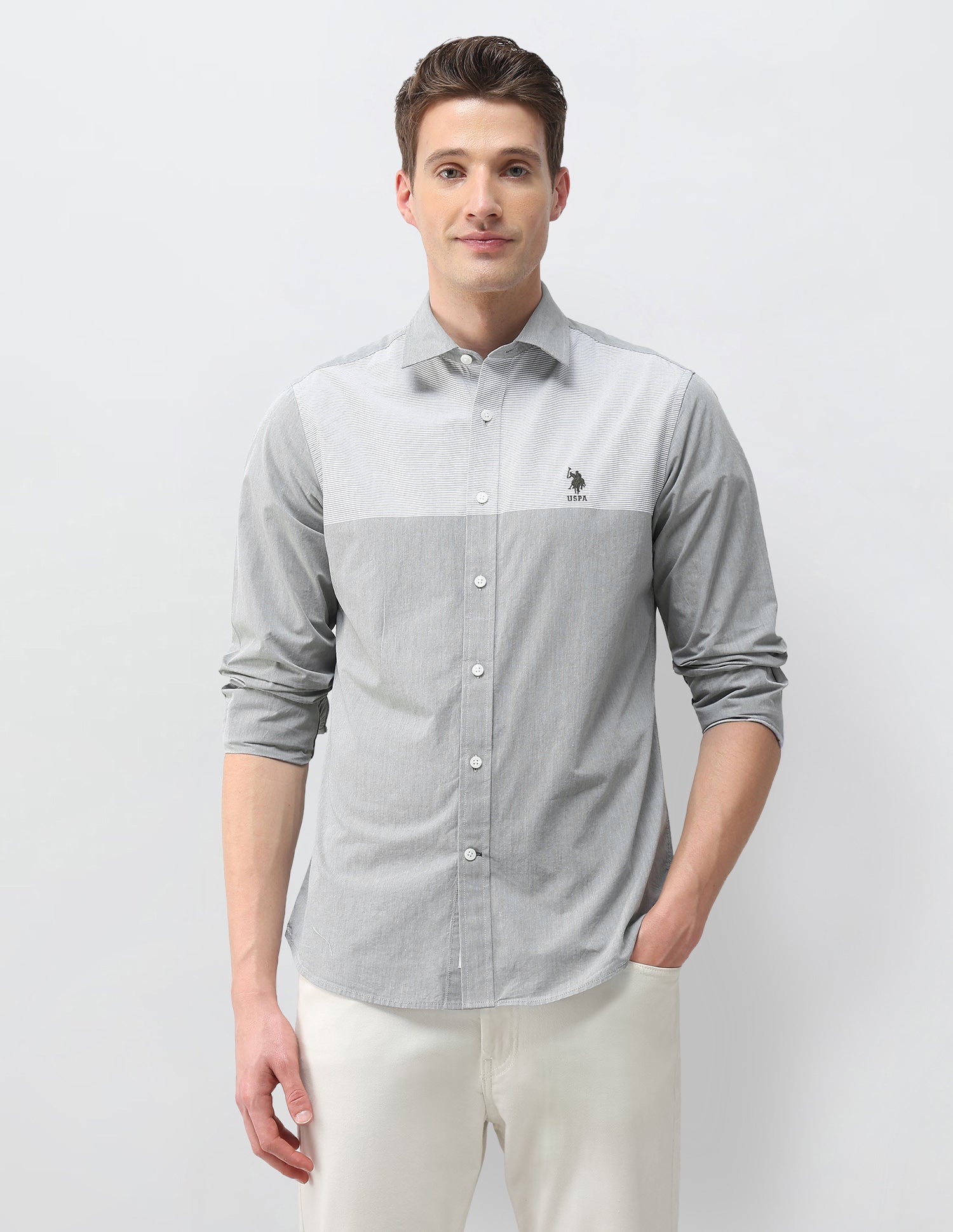 Solid Regular Fit Shirt Light Olive - U.S. Polo Assn. India | Large