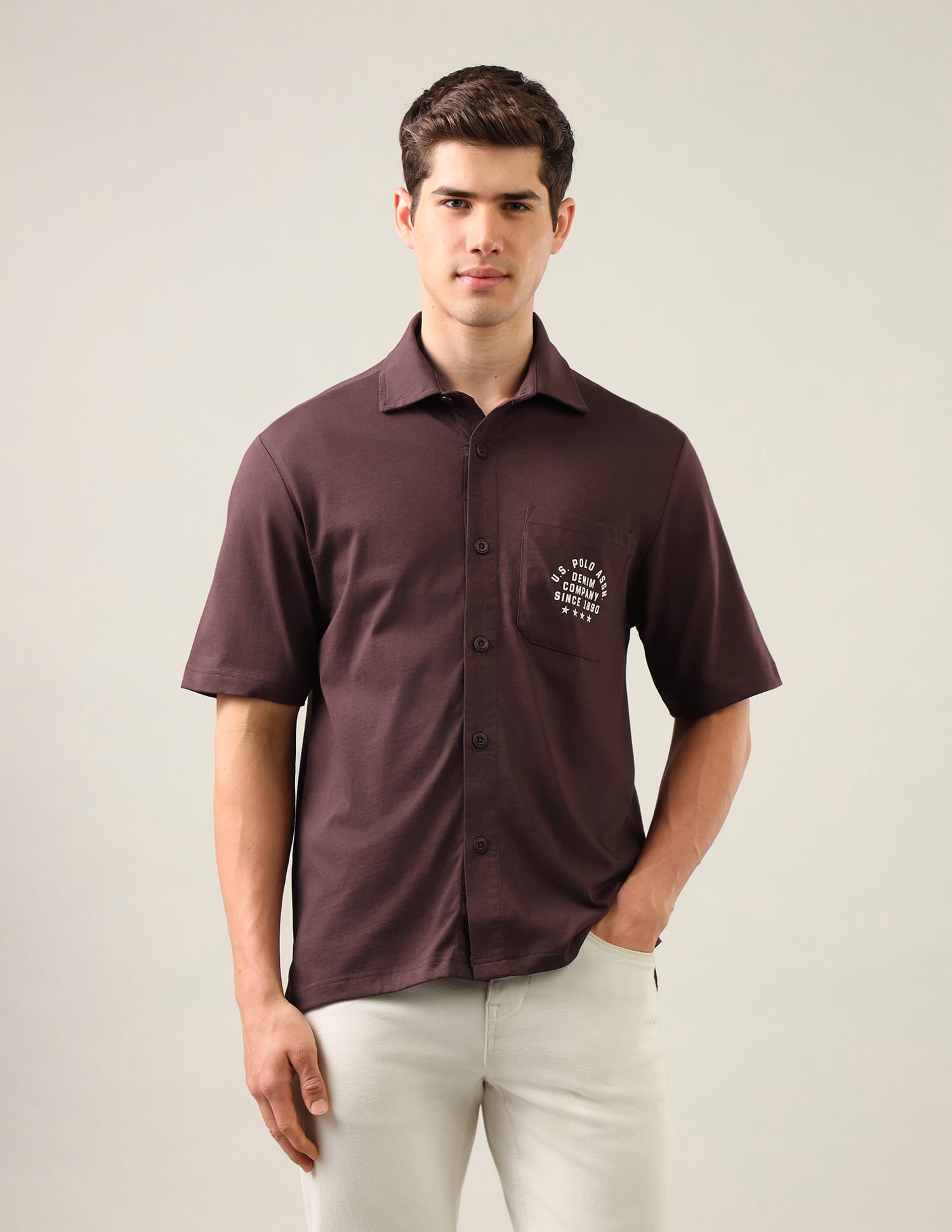 Typographic Brand Printed Knitted Shirt Red - U.S. Polo Assn. India | Large