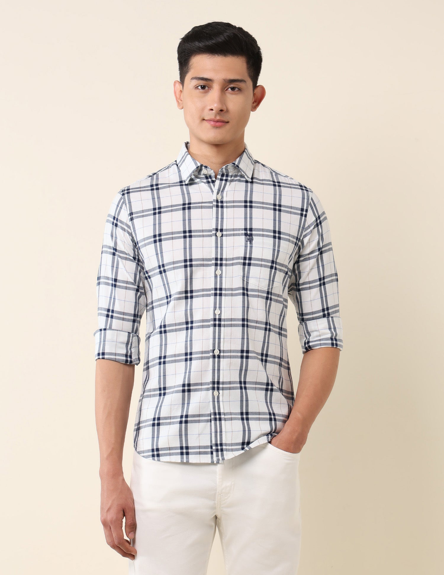 Grid Tattersall Checked Pure Cotton Shirt Navy - U.S. POLO ASSN. | Large
