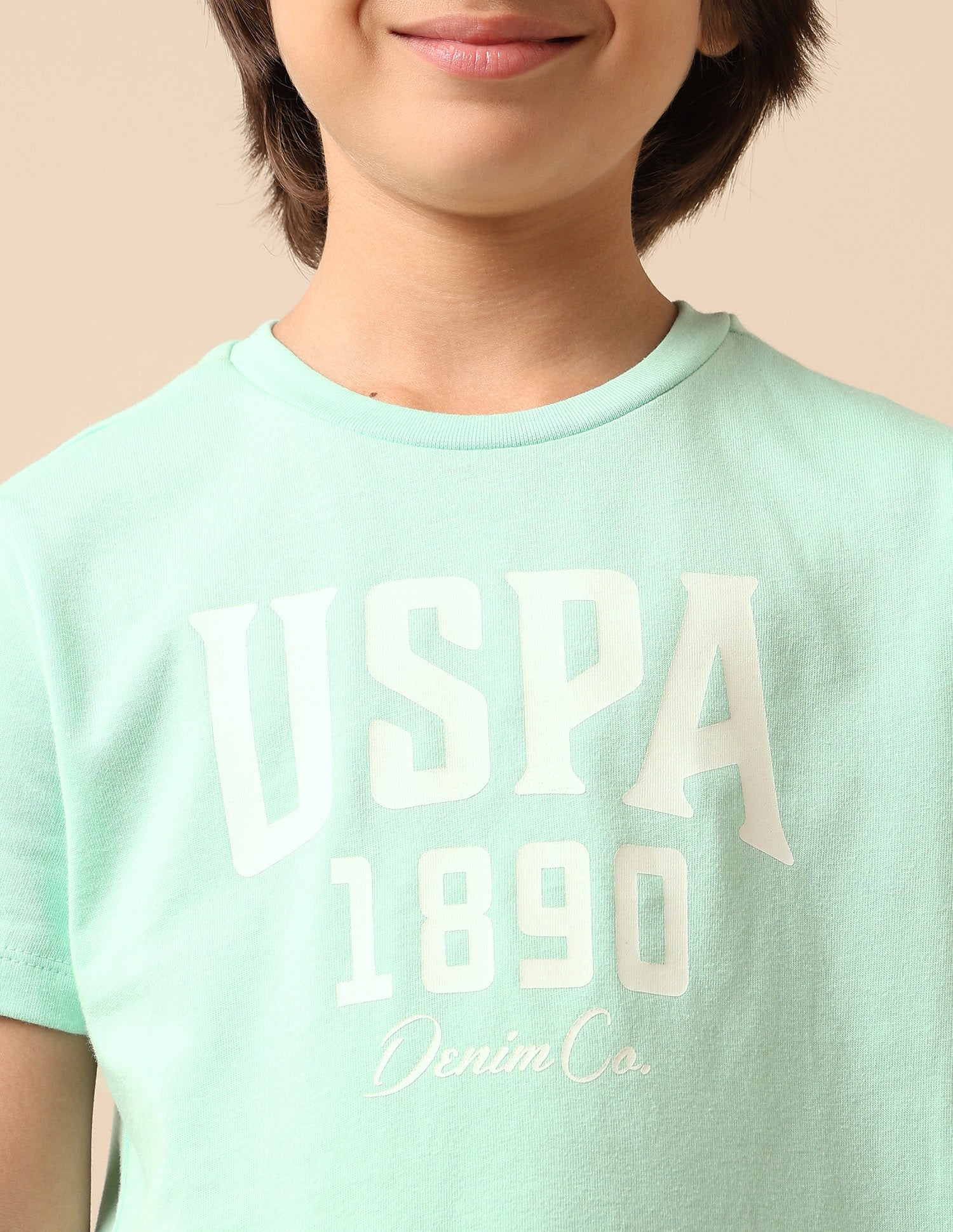 Boys Pure Cotton Brand Printed T Shirt Light Green - U.S. POLO ASSN. | Large