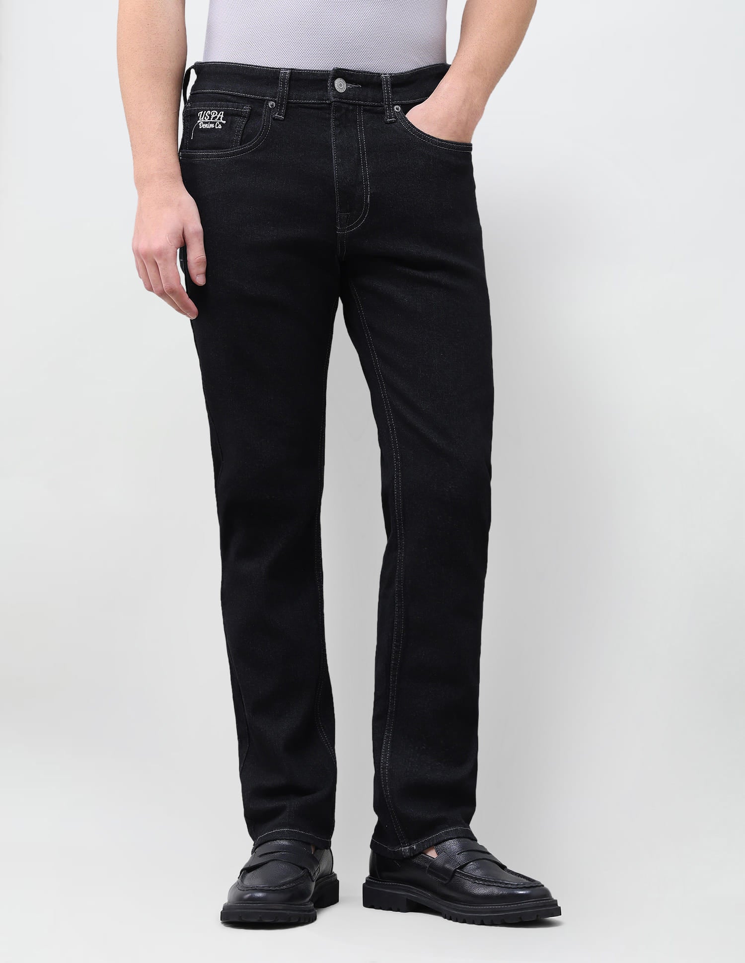 Solid Slim Straight Fit Jeans Grey - U.S. Polo Assn. India | Large