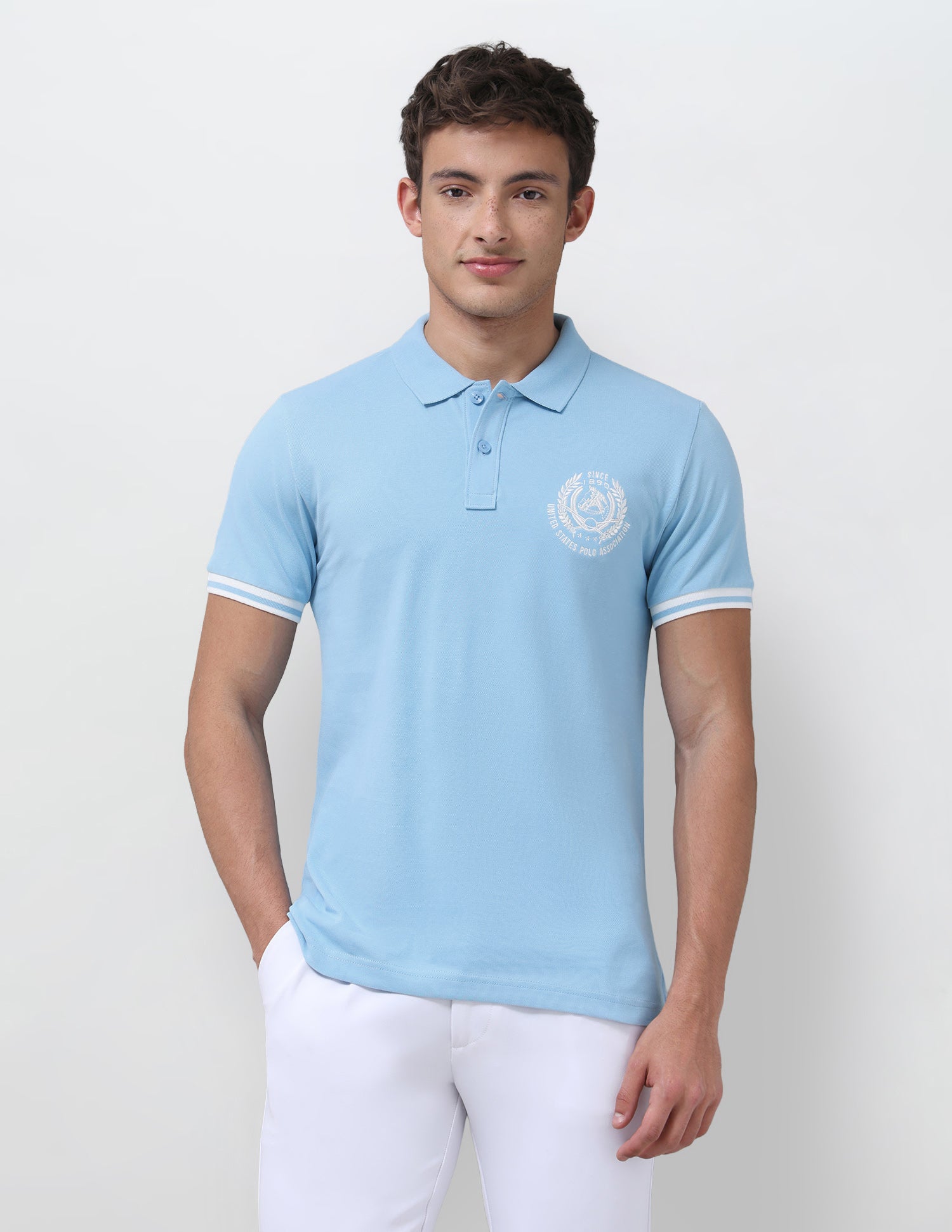 Solid Slim Fit Polo Shirt Light Blue - U.S. Polo Assn. India | Large
