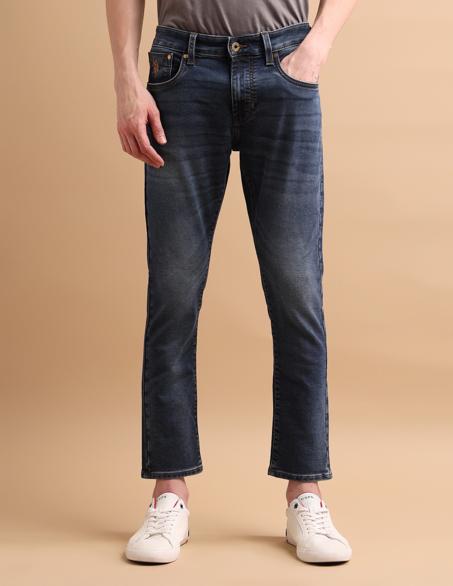 Cole Comfort Cropped Fit Blue Ultra Soft Jeans Mid Wash - U.S. Polo Assn. India | Large