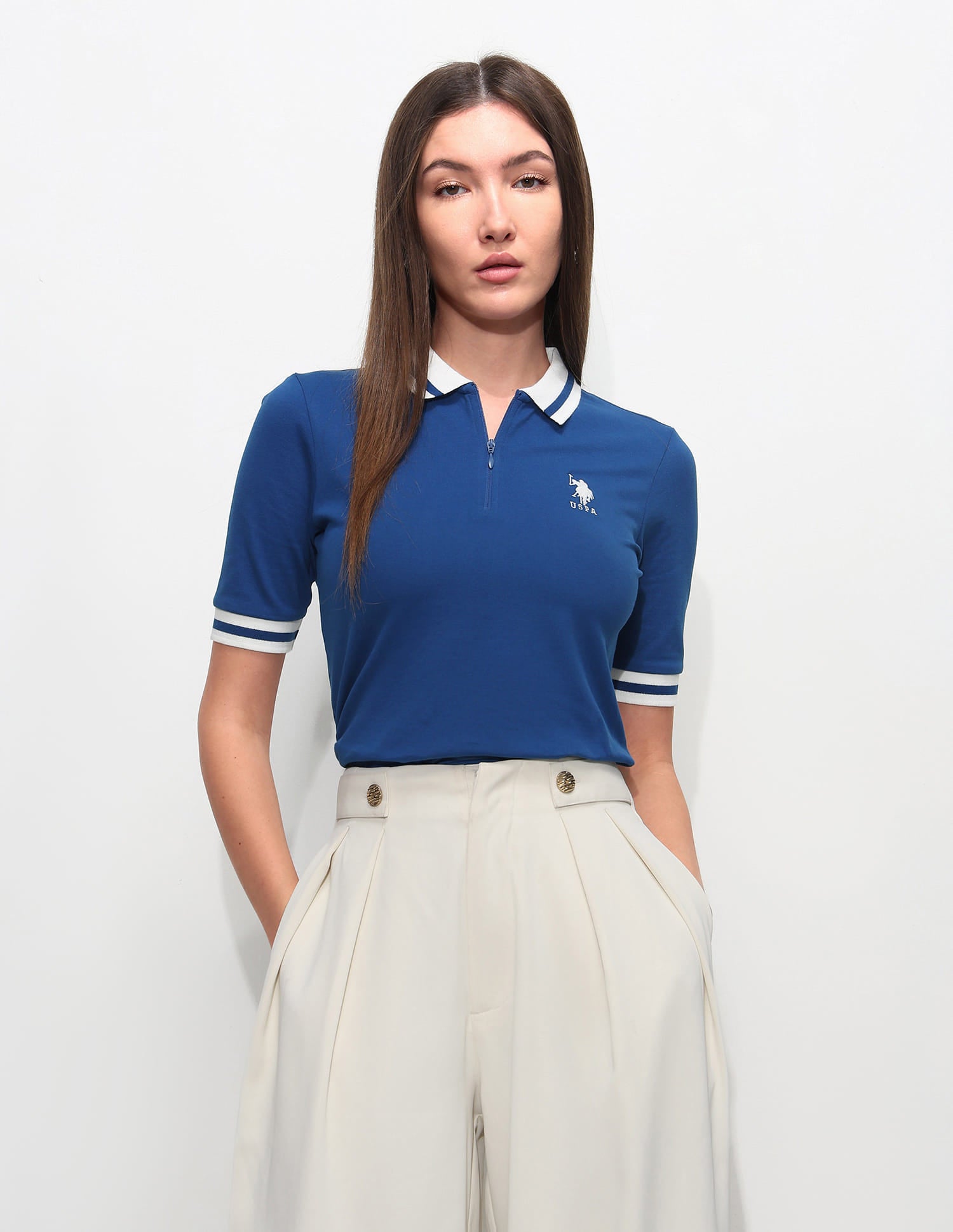 Regular Fit Solid Polo Shirt Blue - U.S. Polo Assn. India | Large