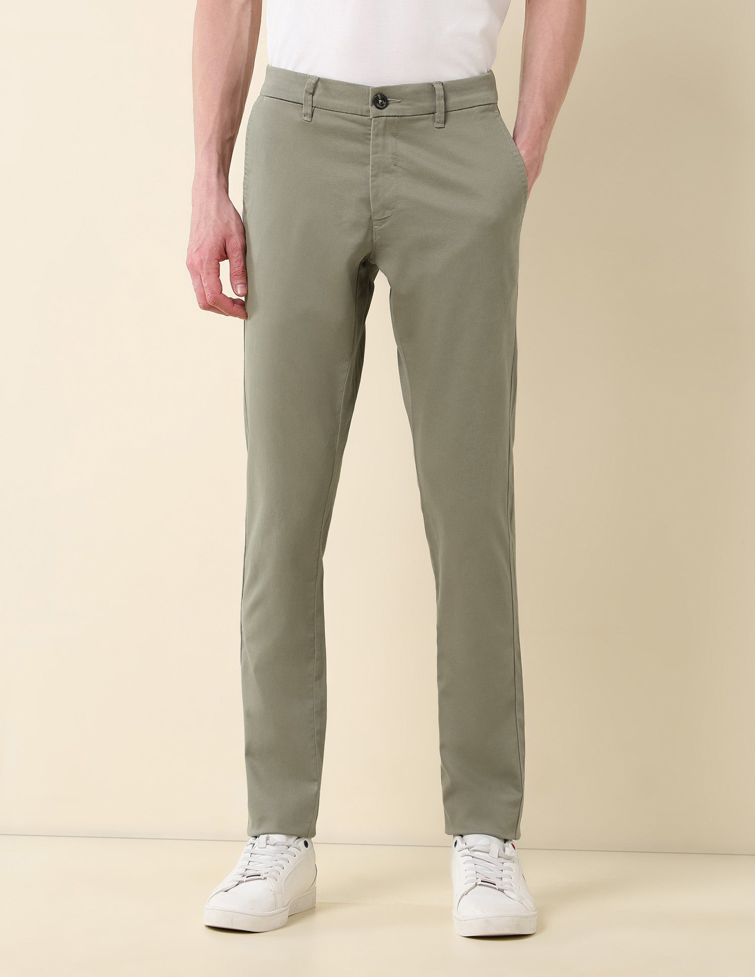 Textured Austin Slim Fit Twill Trousers Light Olive - U.S. Polo Assn. India | Large
