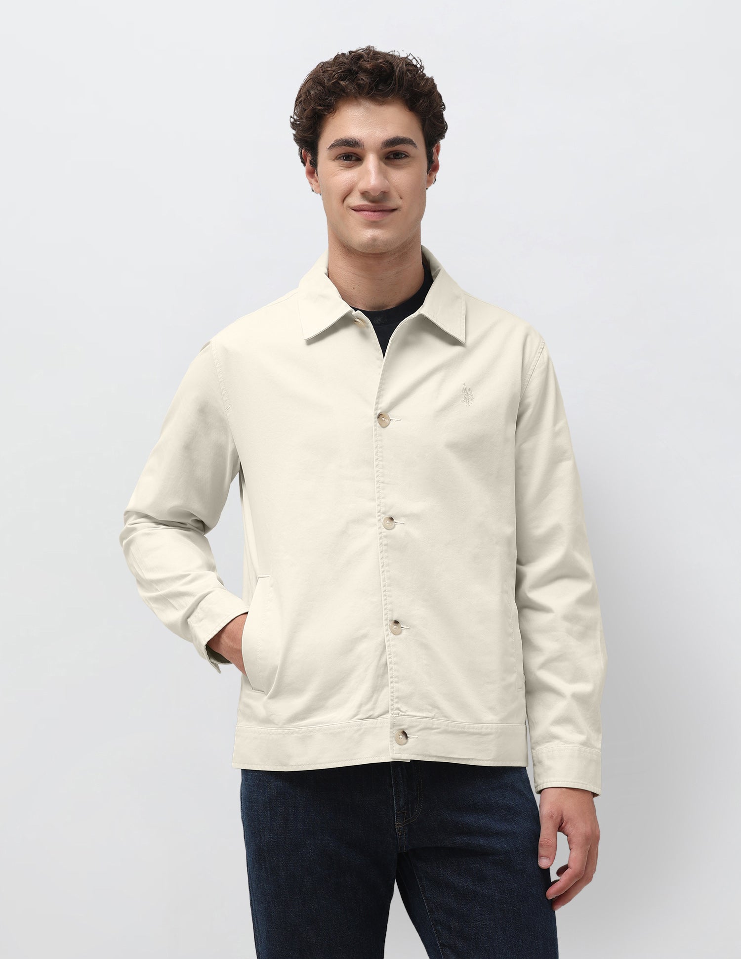 Solid Regular Fit Shacket Stone - U.S. Polo Assn. India | Large