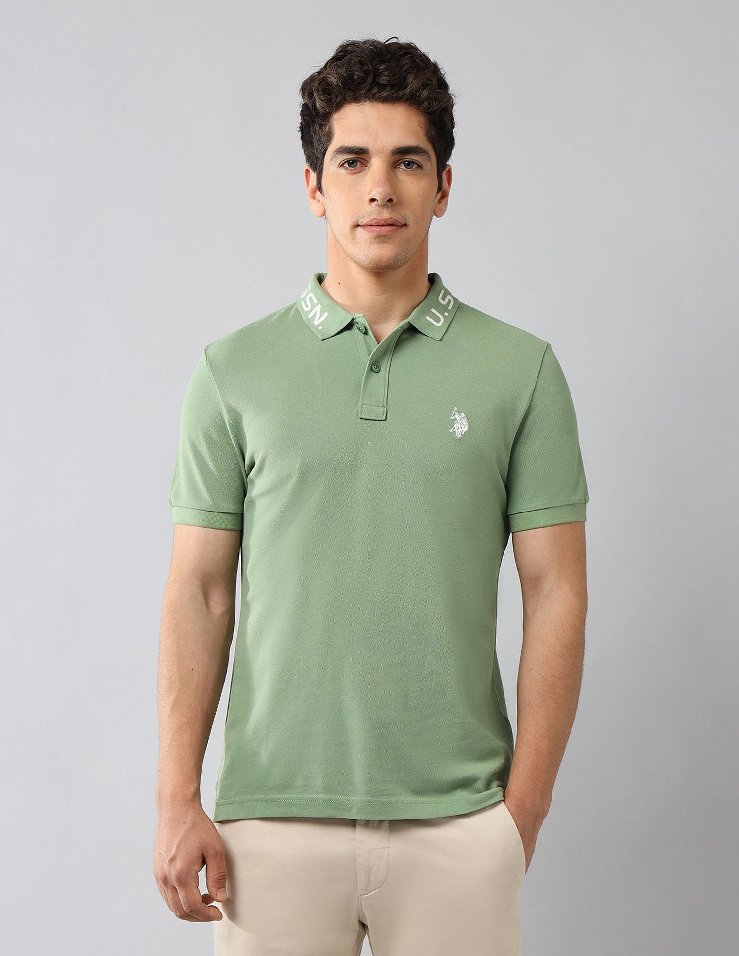 Brand Printed Muscle Fit Polo Shirt Green - U.S. POLO ASSN. | Large