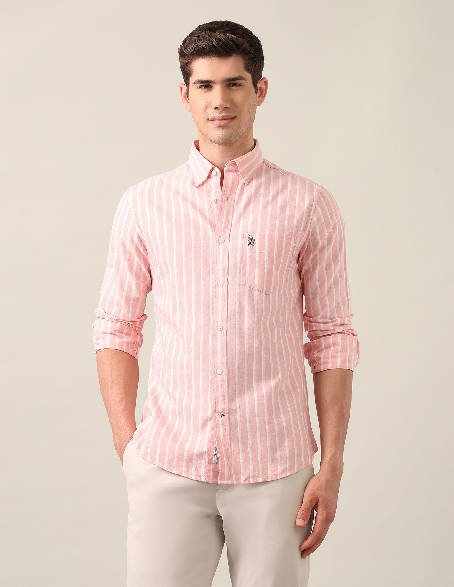 Vertical Striped Oxford Shirt Pink - U.S. Polo Assn. India | Large