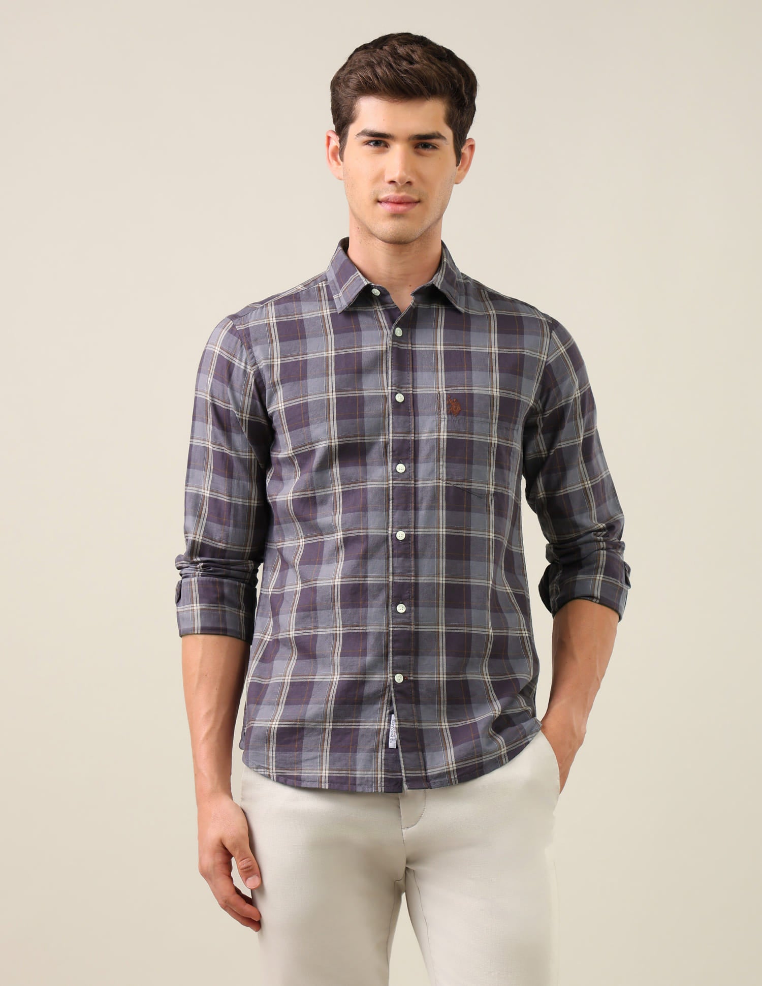 Twill Plaid Checked Shirt Purple - U.S. Polo Assn. India | Large