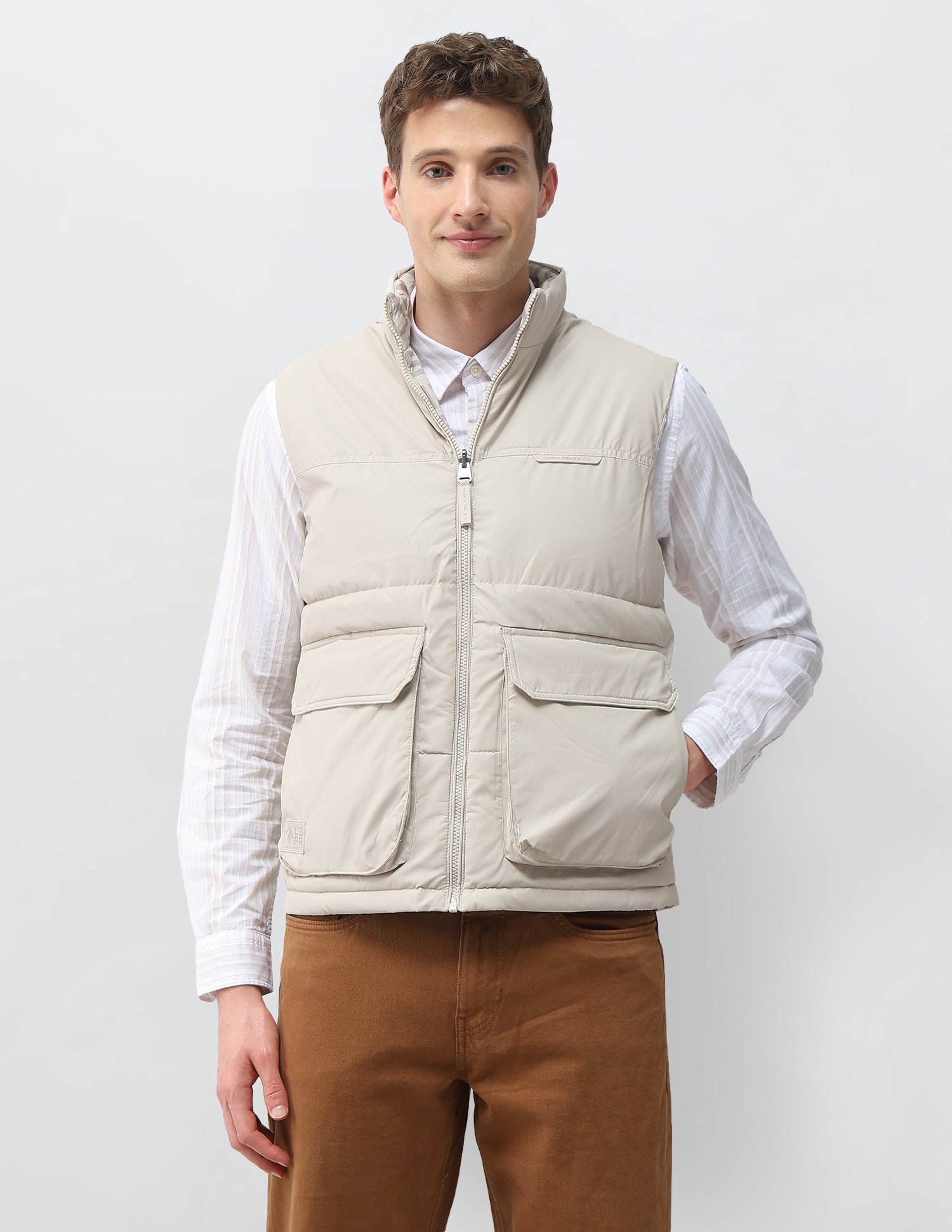 Reversible Brand Printed Puffer Jacket Beige - U.S. Polo Assn. India | Large