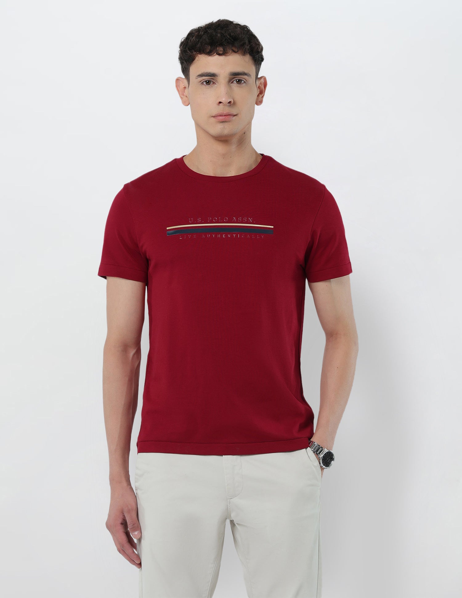 Brand Embossed Slim Fit T-Shirt Red - U.S. POLO ASSN. | Large