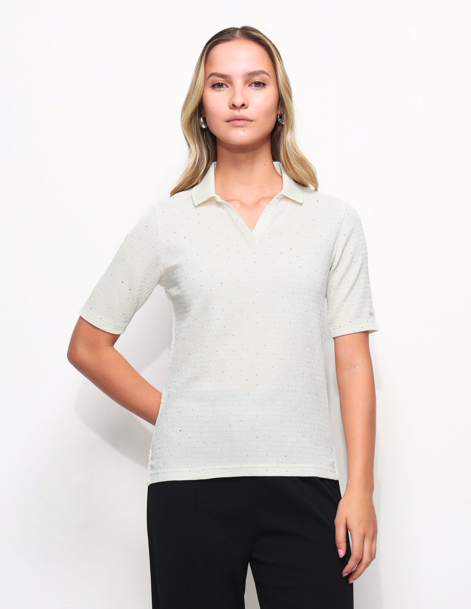 Embellished Textured Polo Shirt White - U.S. Polo Assn. India | Large