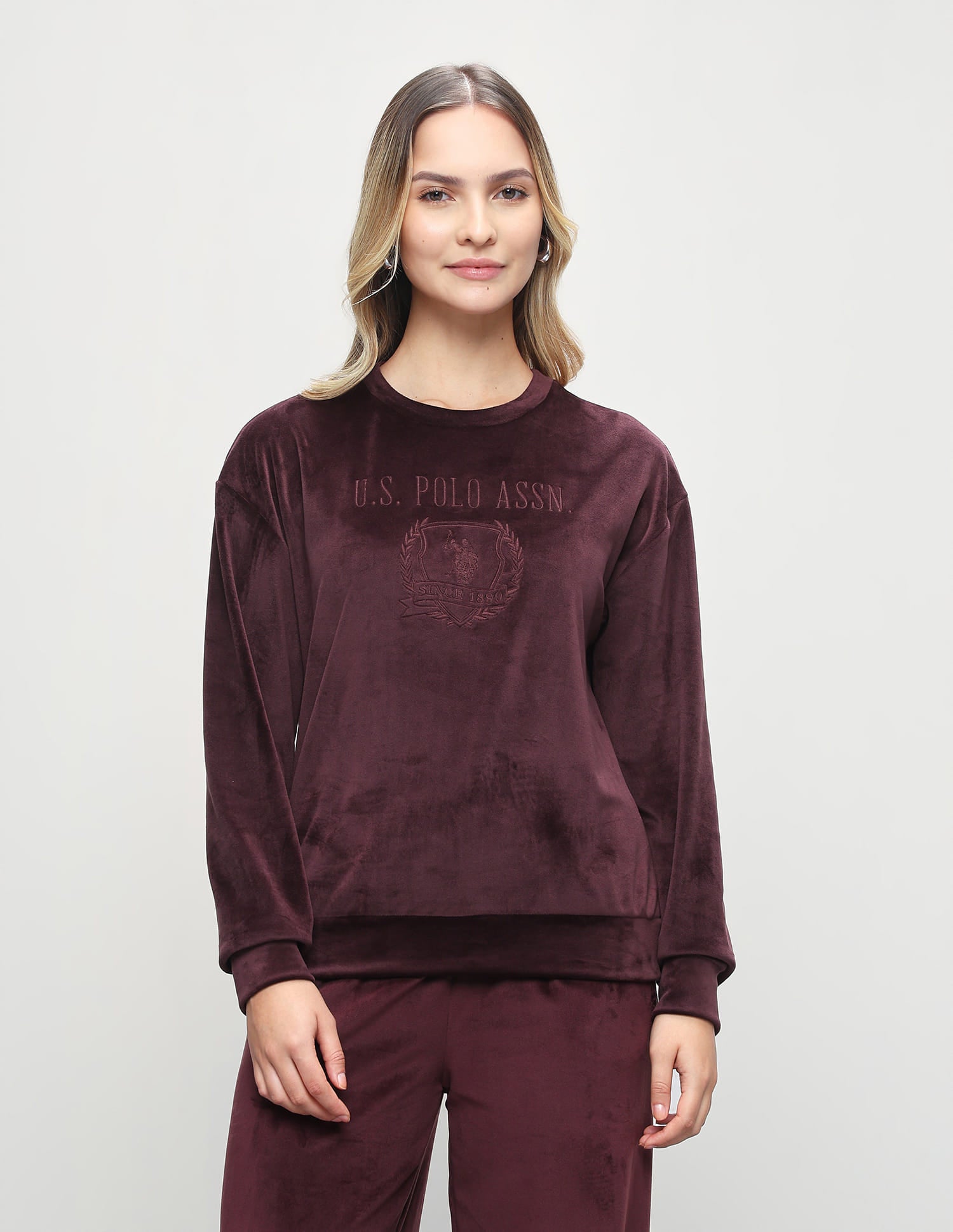 Brand Embroidered Relaxed Fit Sweatshirt Wine - U.S. Polo Assn. India | Large