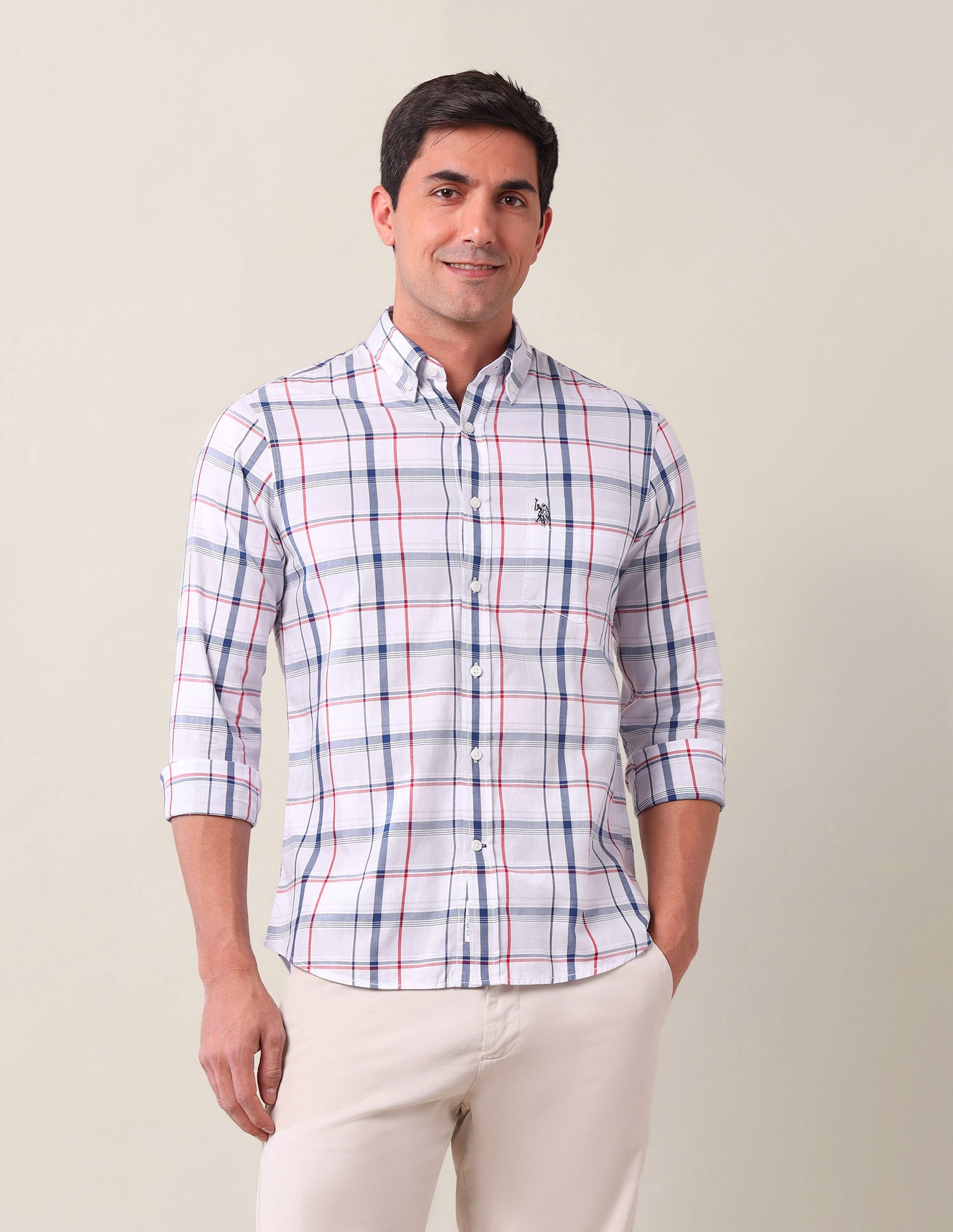 Grid Tattersall Checked Tailored Fit Shirt Blue - U.S. Polo Assn. India | Large