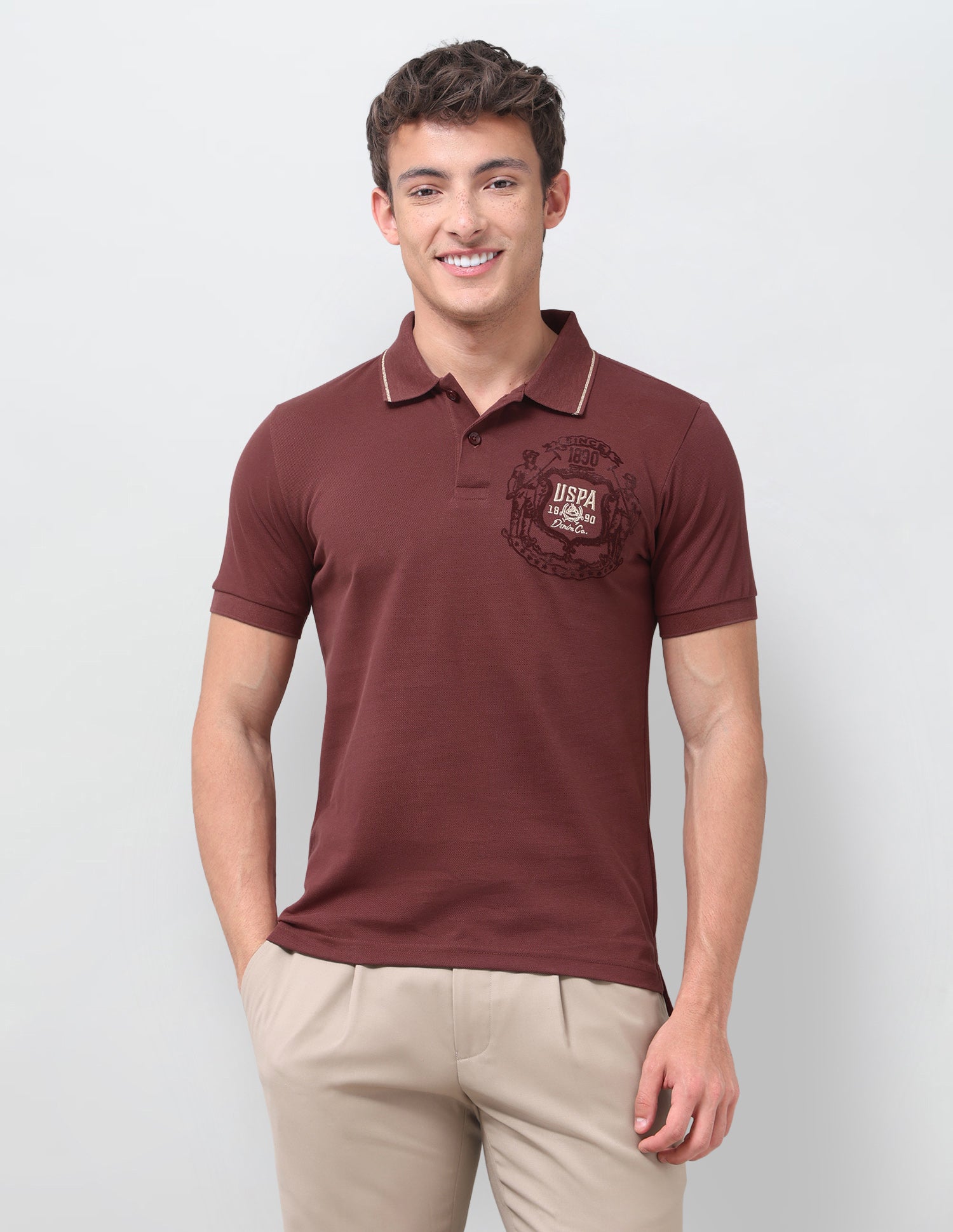Solid Slim Fit Polo Shirt Maroon - U.S. Polo Assn. India | Large
