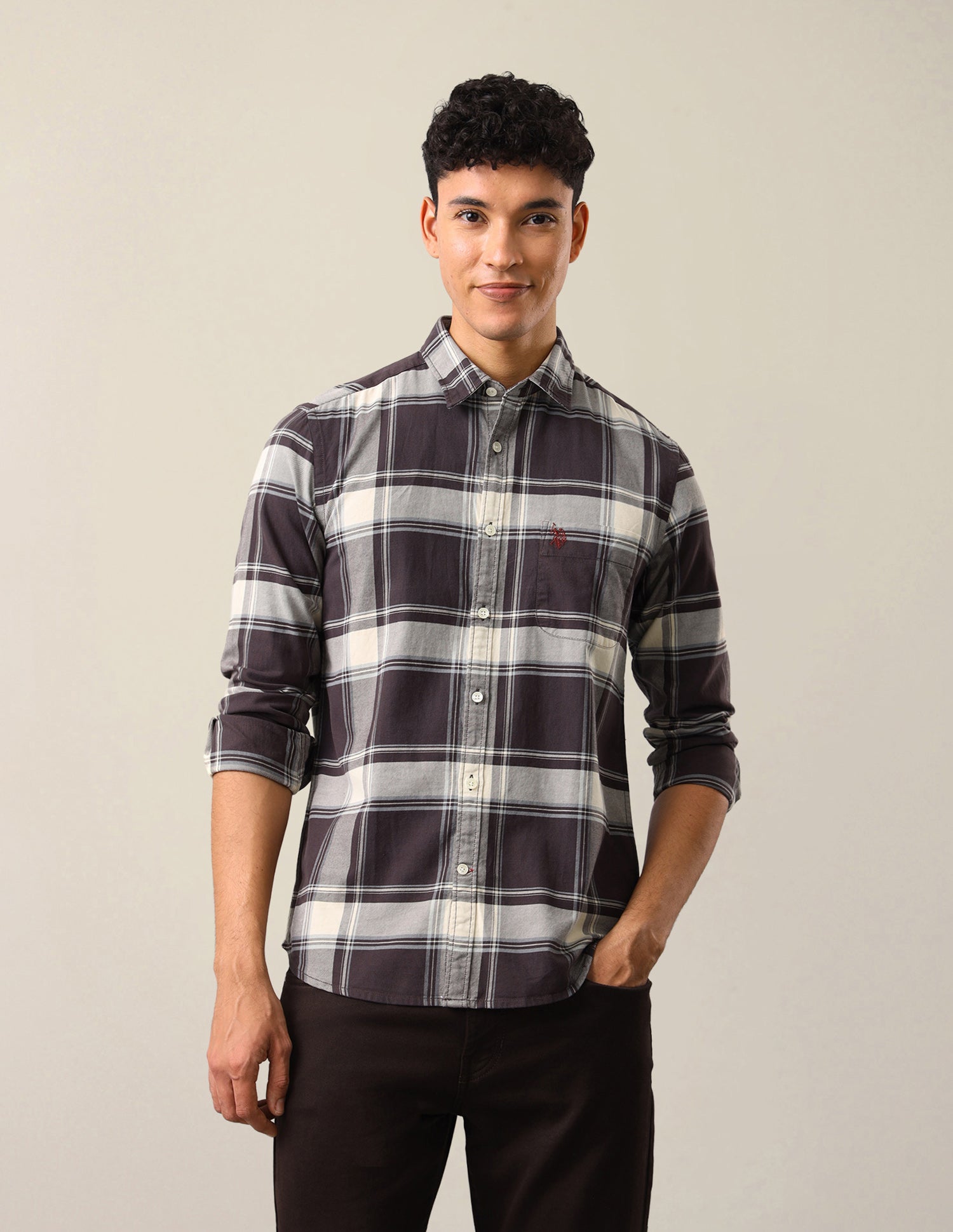 Twill Plaid Checked Shirt Dark Brown - U.S. Polo Assn. India | Large