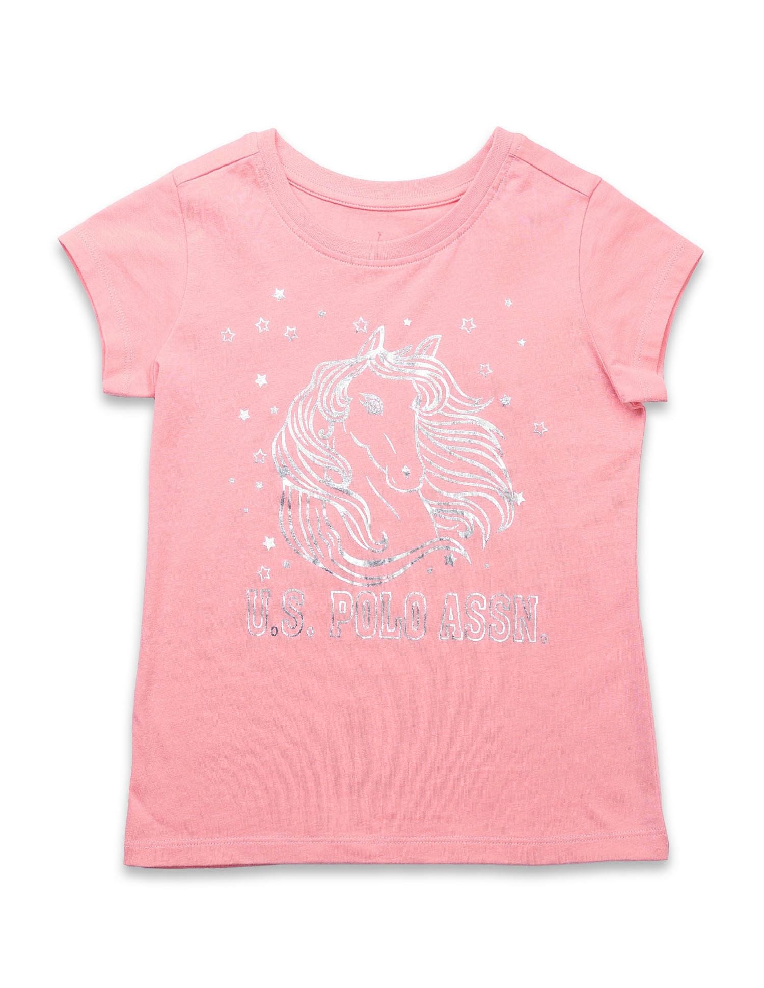 Girls Foil Print Regular Fit T-Shirt Pink - U.S. POLO ASSN. | Large