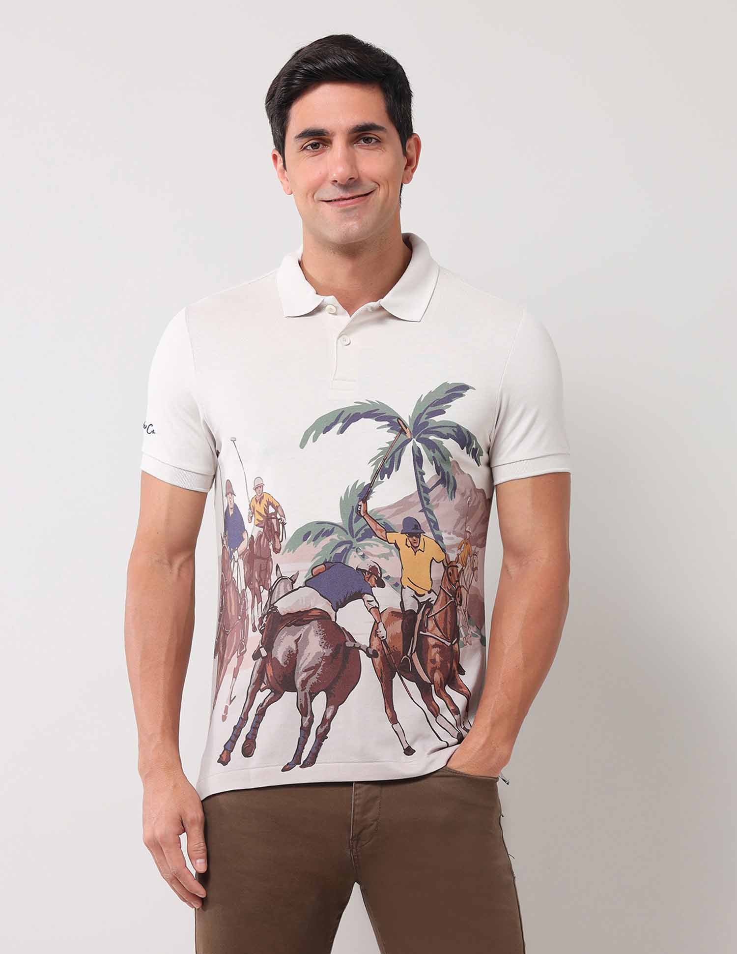 Brand Printed Muscle Fit Polo Shirt Beige - U.S. Polo Assn. India | Large