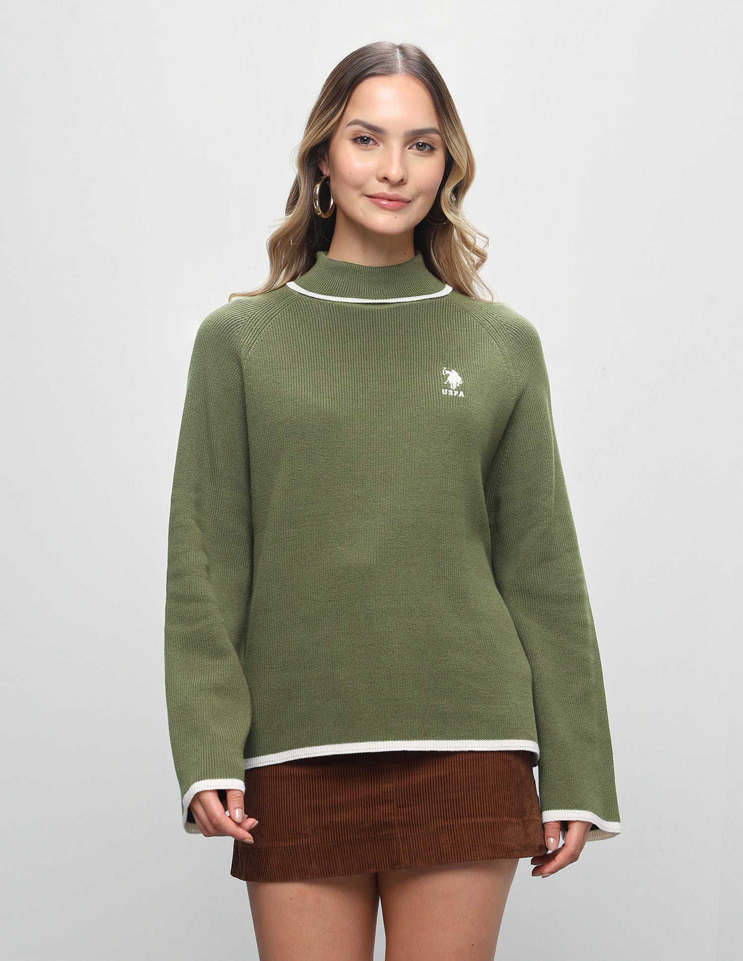 Solid Regular Fit Sweater Olive - U.S. Polo Assn. India | Large